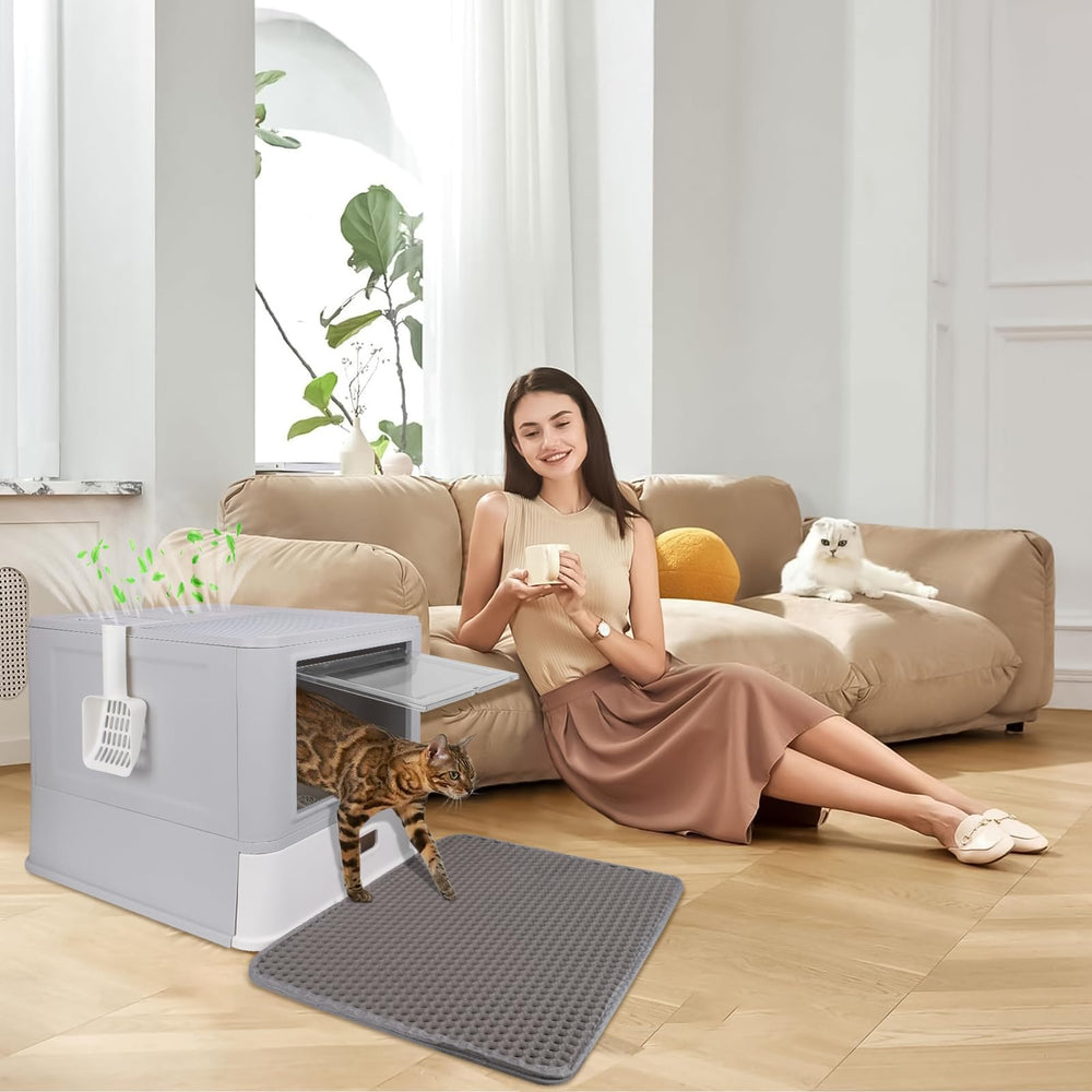 ELEGX non-slip mat under feeding bowl protects floors and contains spills.