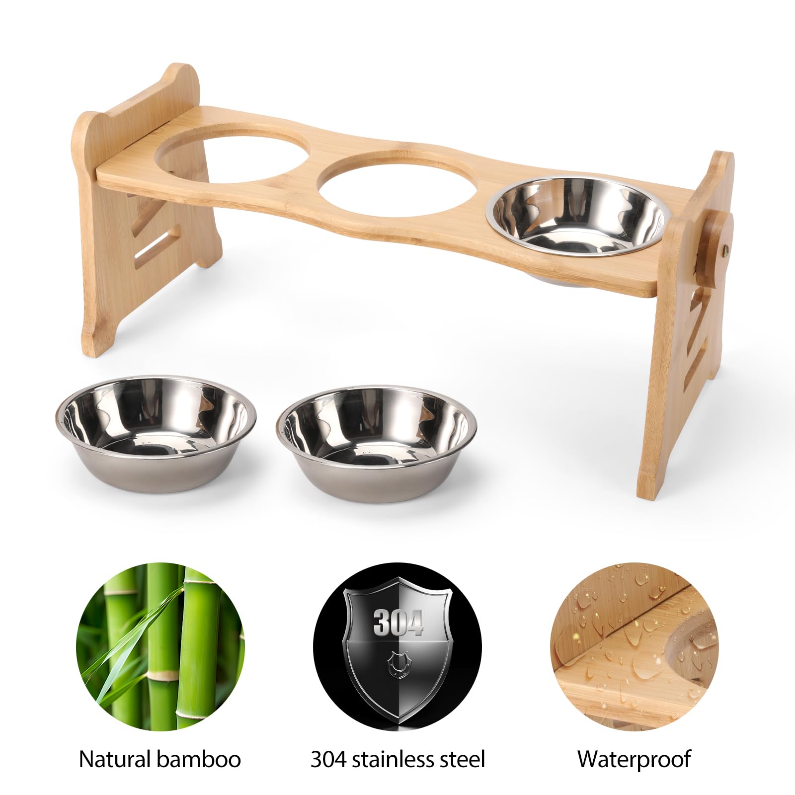 Stainless steel bowls shown clean and dishwasher-safe for easy maintenance.