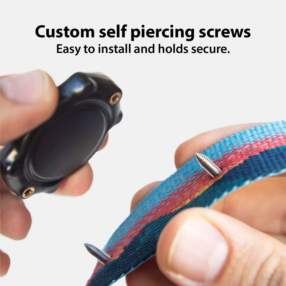 Elevation Lab TagVault AirTag dog collar mount on a variety of collars, universal fit for most widths.