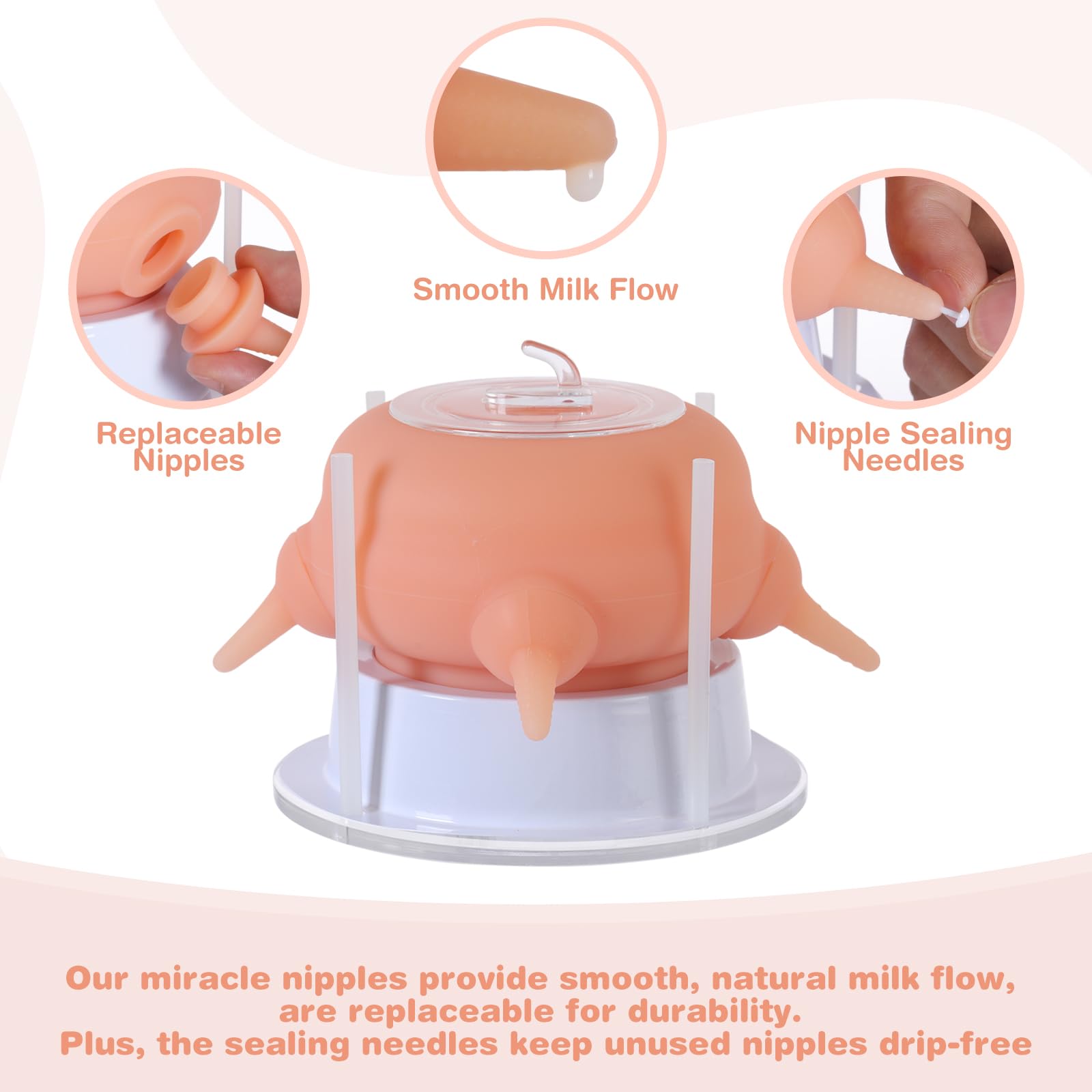Elevonix Nursing Nipple Puppy Feeder no-drip feature seals unused nipples