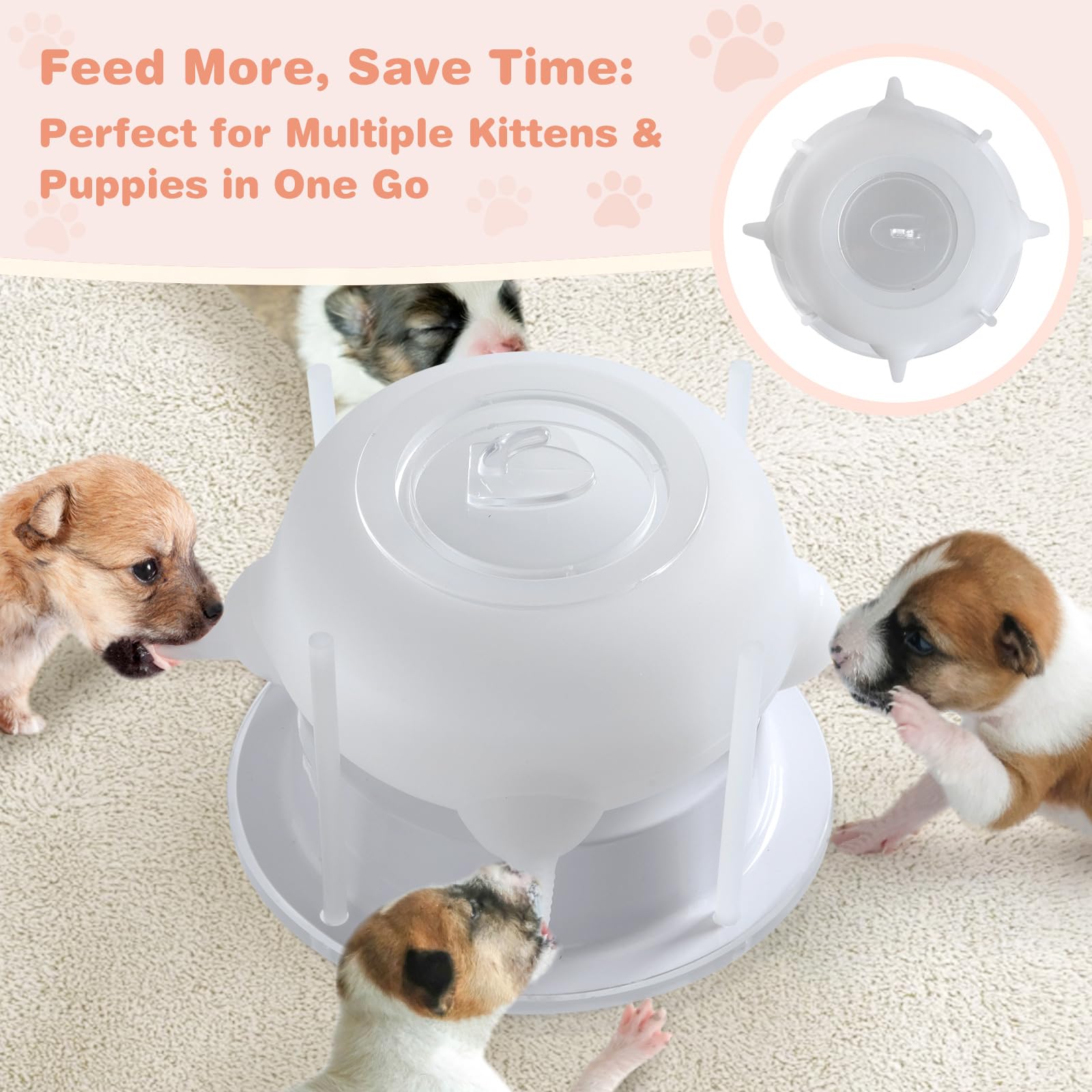 Elevonix puppy feeder with 4 rotating nipples enables efficient multi-pet feeding.