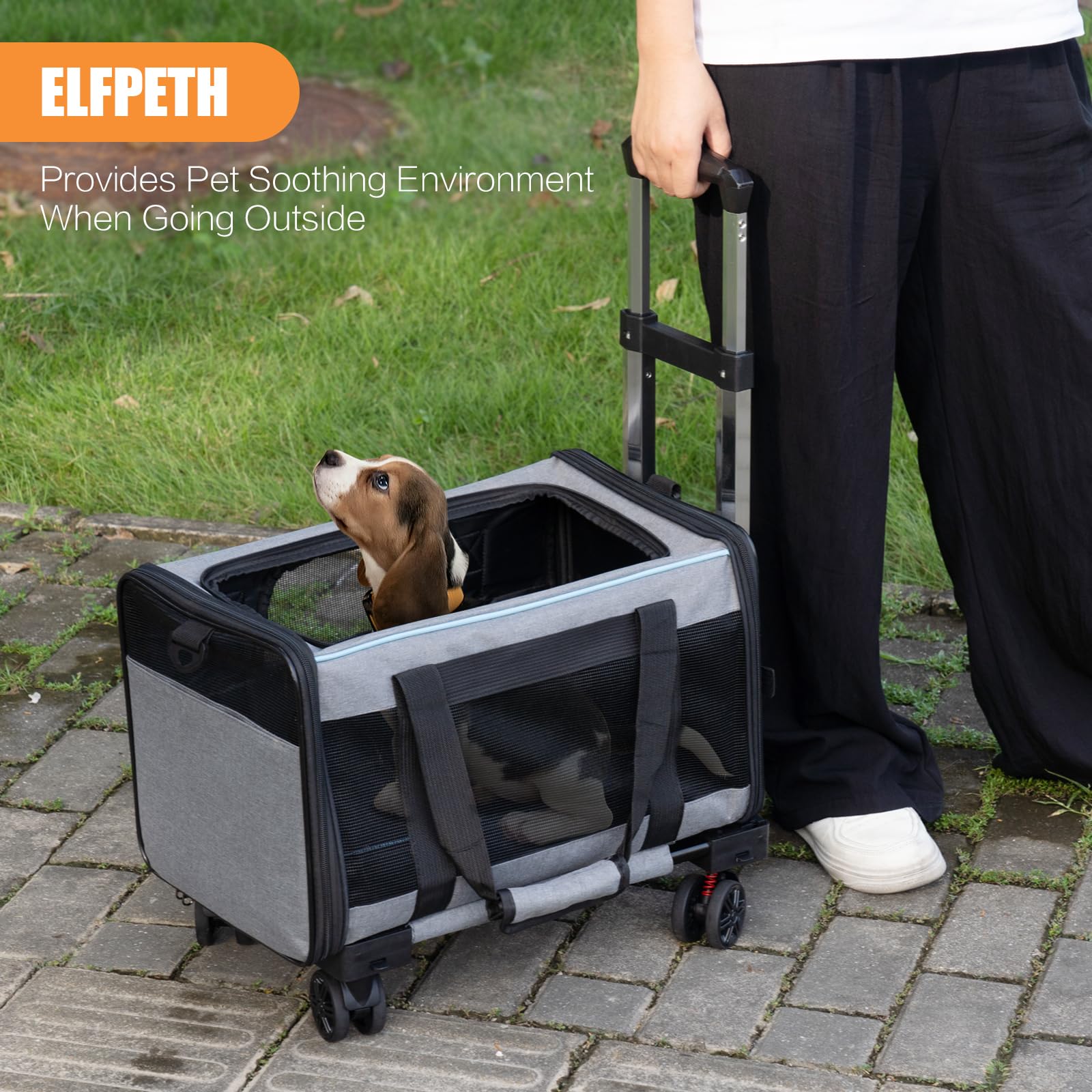 Elfpeth pet carrier with wheels, camping setup, collapsible for outdoor trips