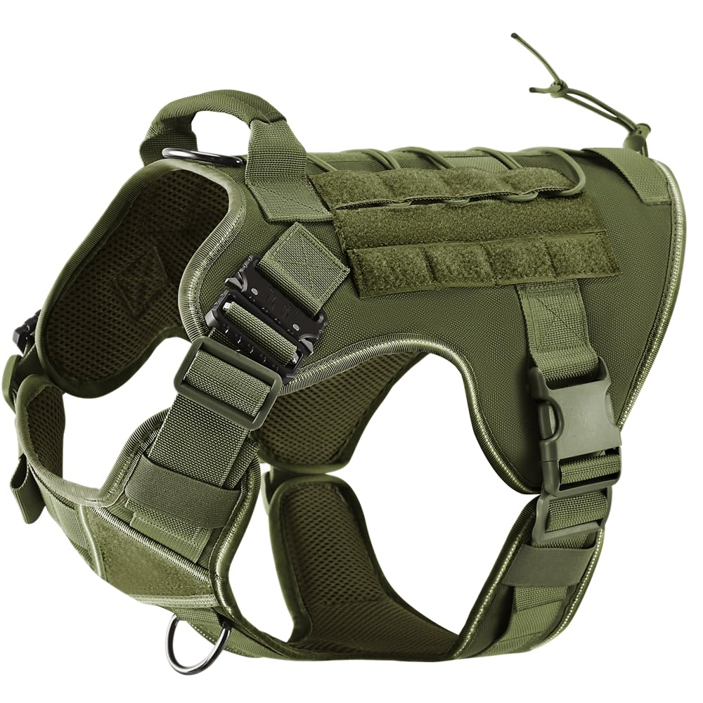 ELFTREE Tactical Dog Harness front view with reflective strip for night visibility.