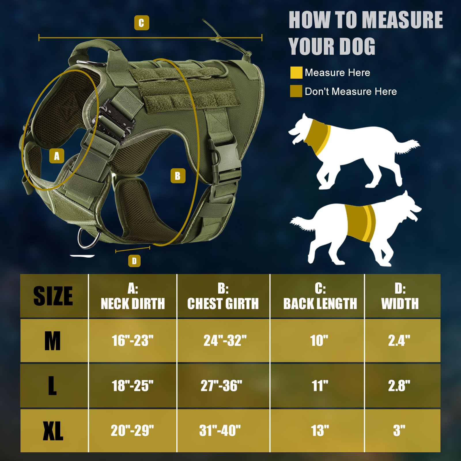ELFTREE Tactical Dog Harness side Molle system for gear attachment.