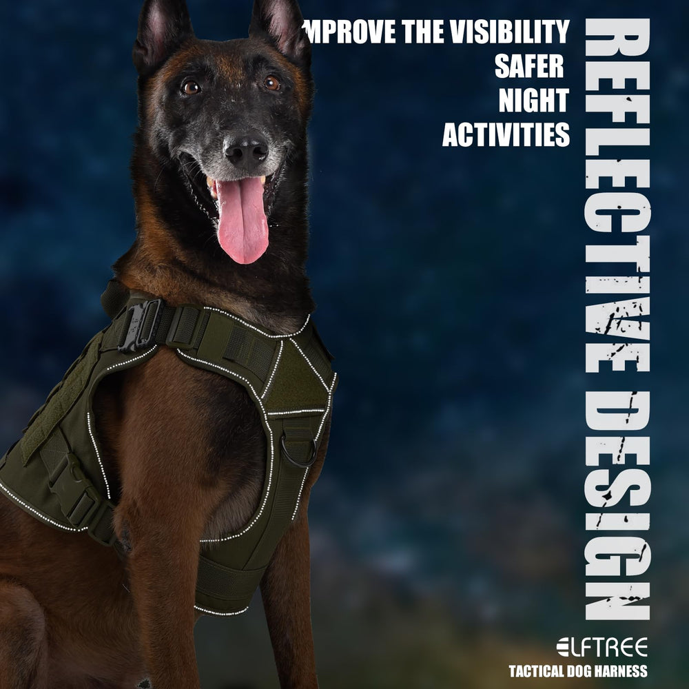 ELFTREE Tactical Dog Harness showing two metal buckles for strong control.