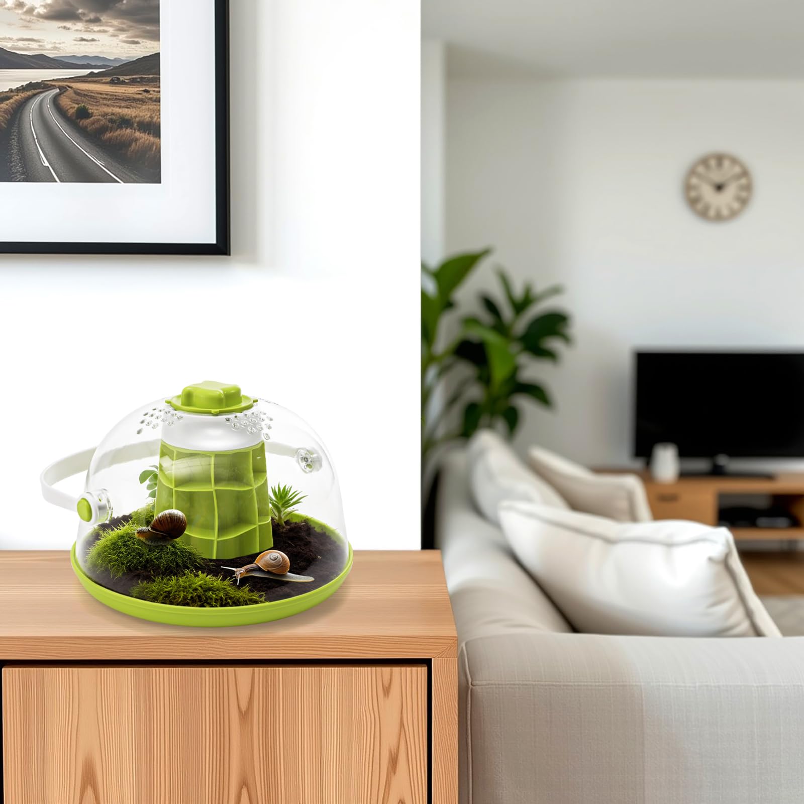 ELFULLY snail terrarium compact 8-inch design fits on desks and countertops.