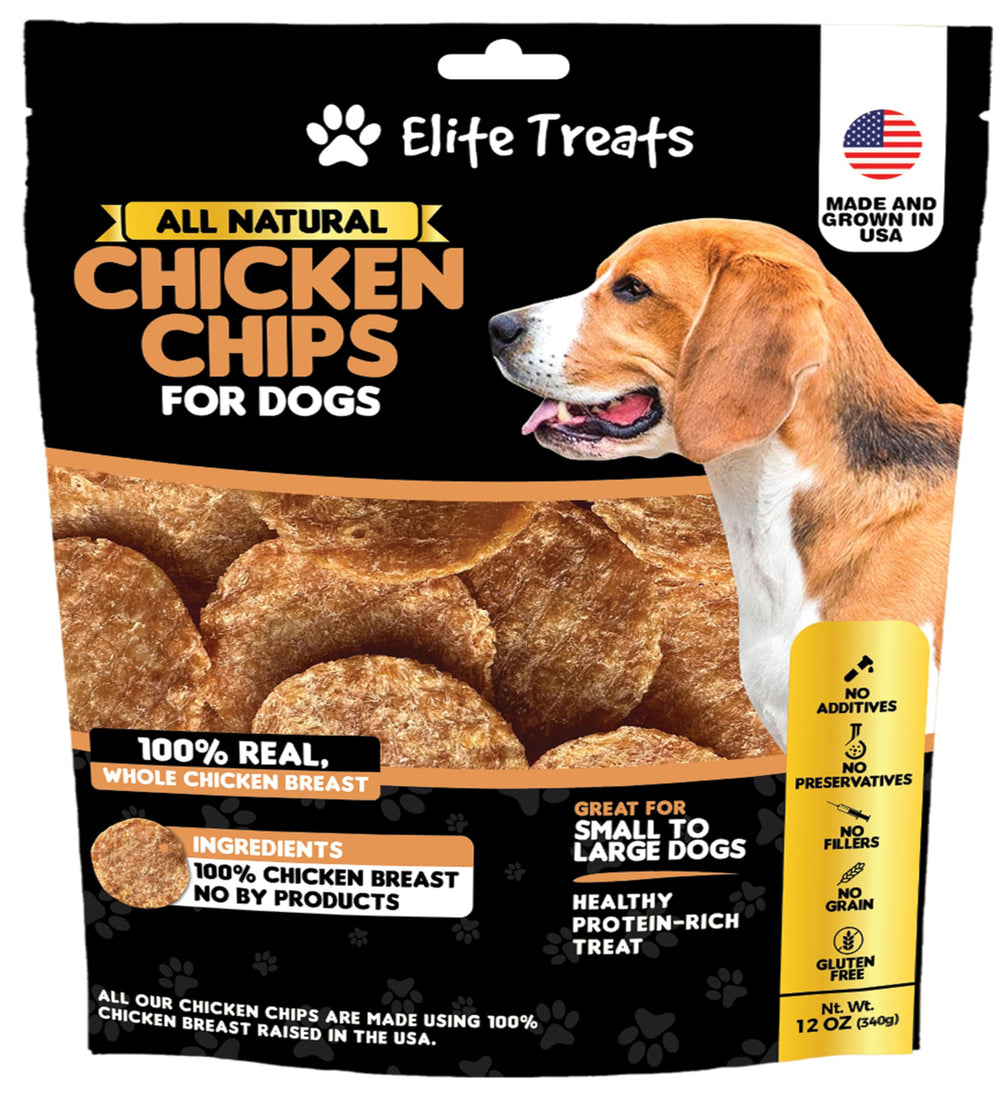 Elite Treats chicken chips 12 oz bag for training rewards and everyday tasty bites.
