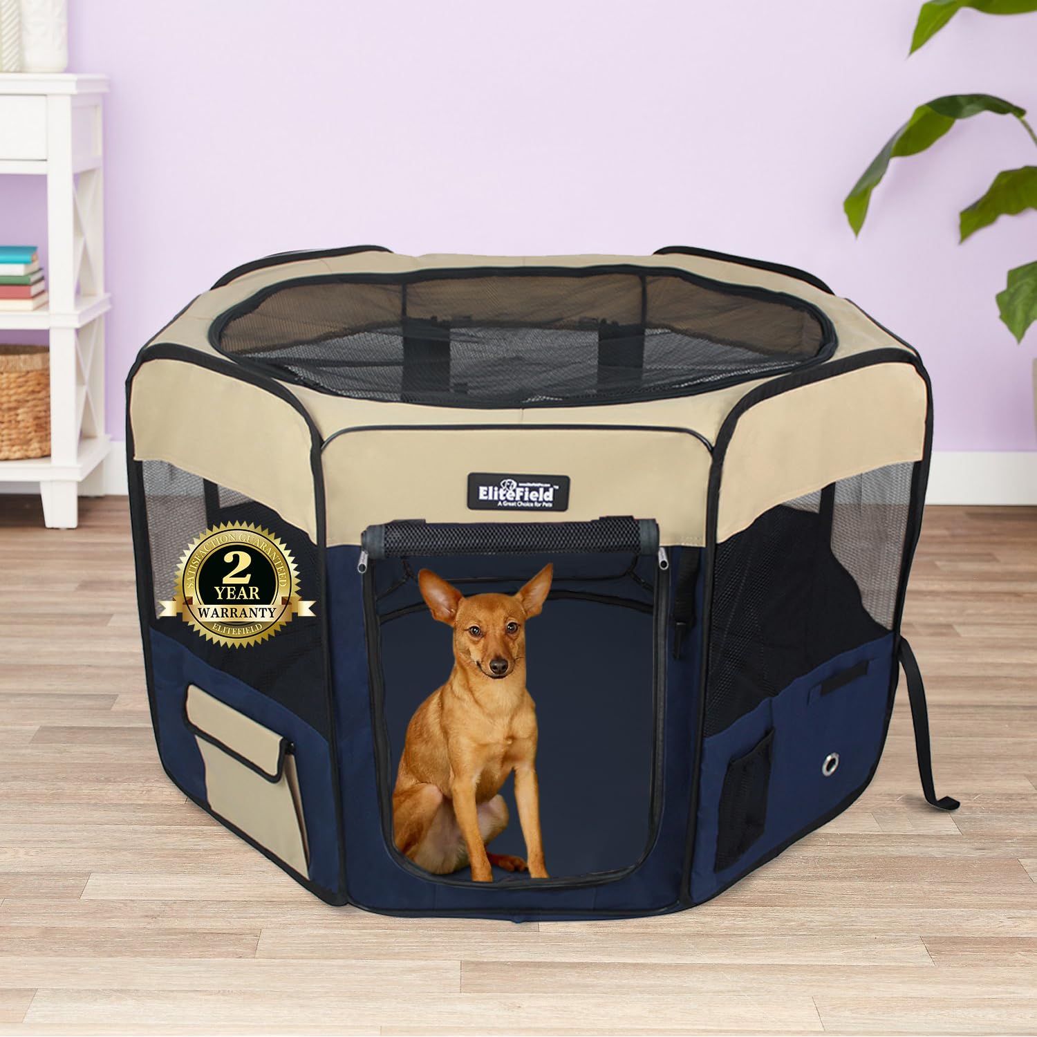 EliteField 2-Door Soft Pet Playpen folded to 3 inches fosters easy transport.