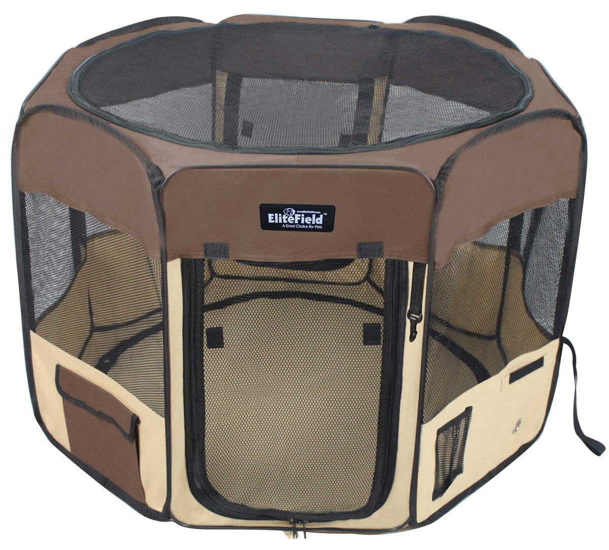 EliteField 2-Door Soft Pet Playpen, fully assembled for instant indoor or outdoor use.