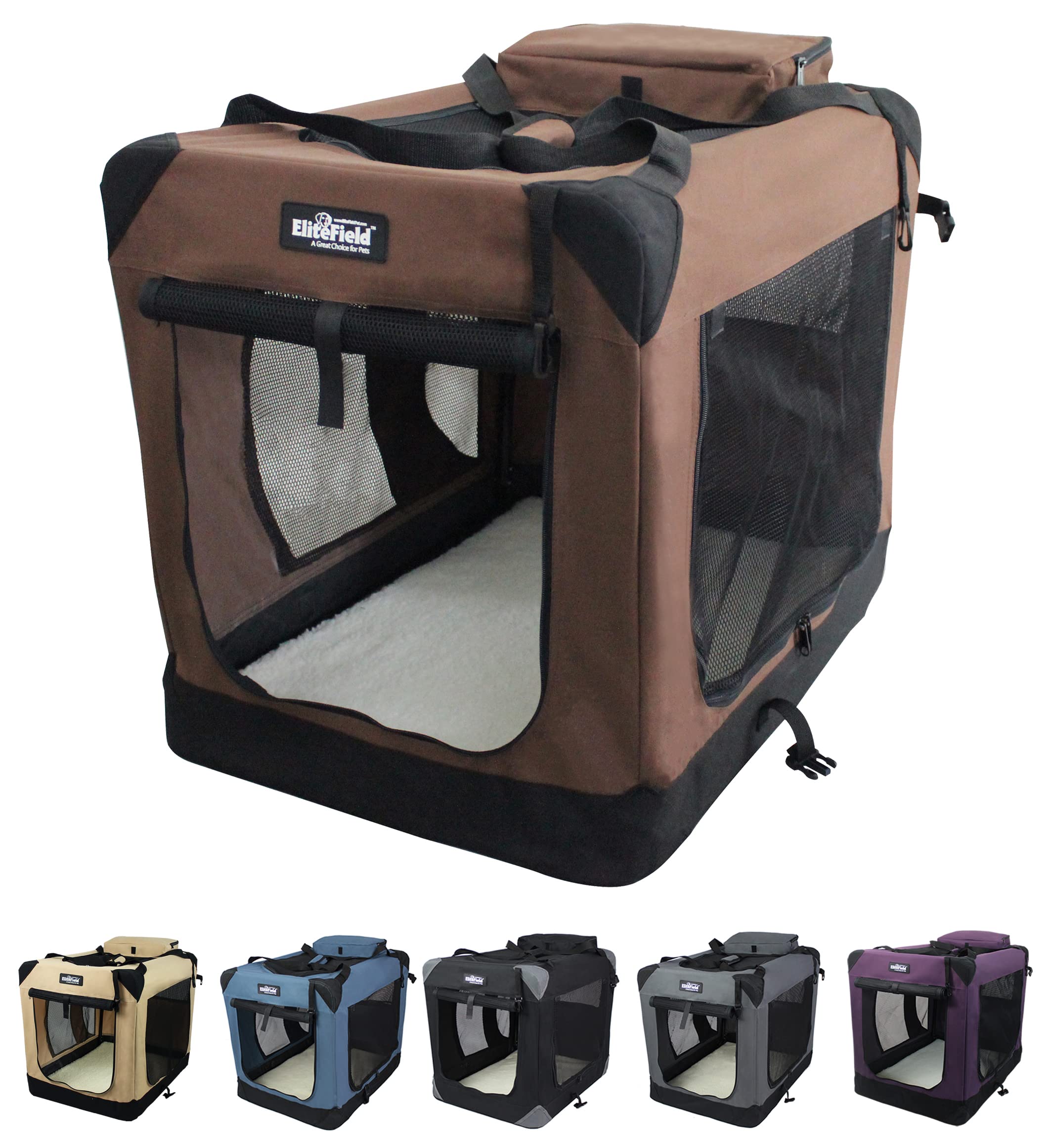 EliteField 3-Door Soft Dog Crate front door offers easy access and breathable space for pets.