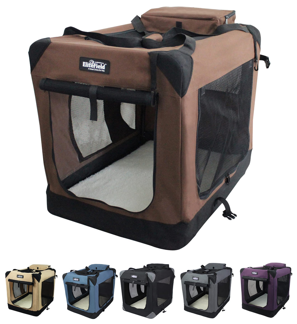 EliteField 3-Door Soft Dog Crate front door offers easy access and breathable space for pets.