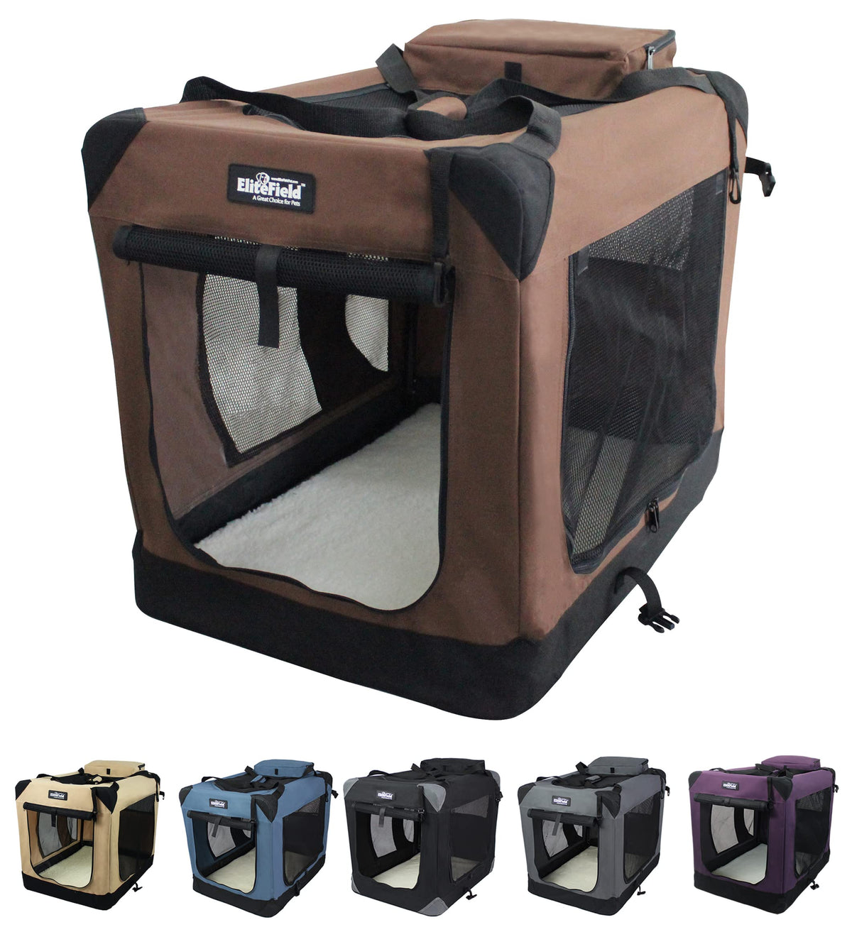 EliteField 3-Door Soft Dog Crate front door offers easy access and breathable space for pets.