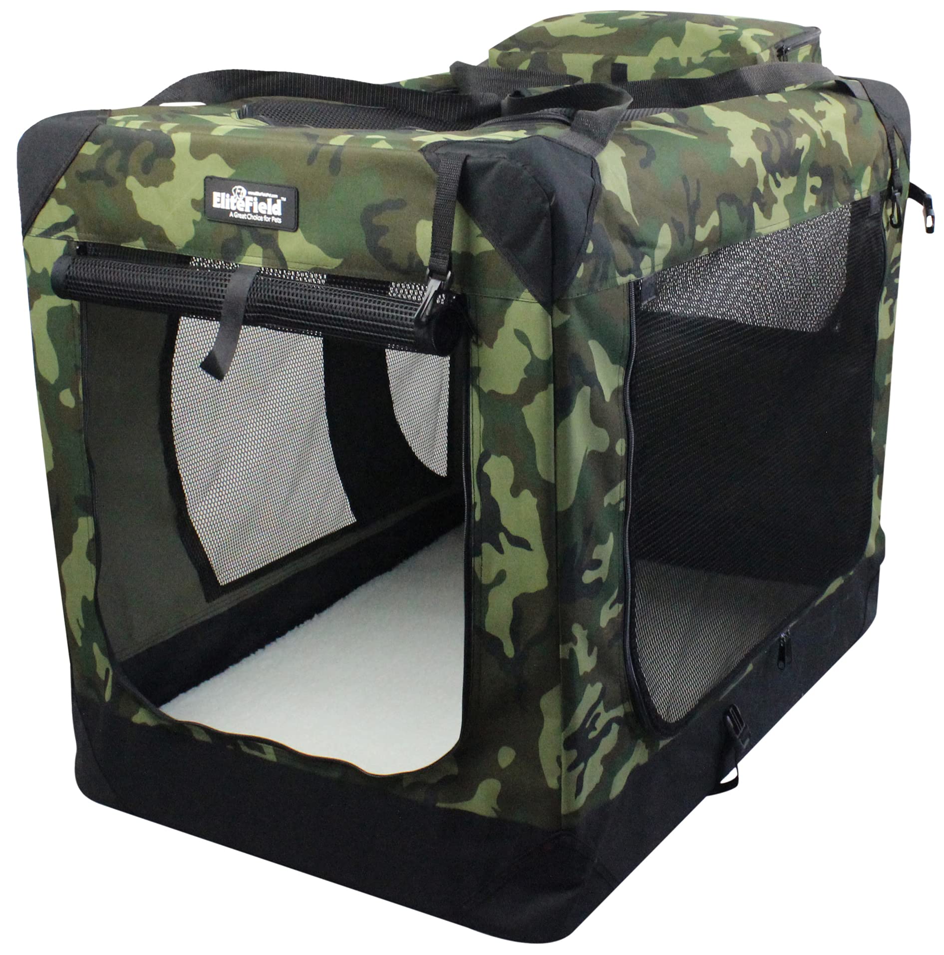 EliteField 3-Door Folding Soft Dog Crate set up quickly for hassle-free shelter.