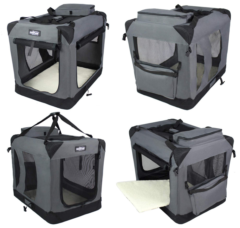 EliteField 3-Door Folding Soft Dog Crate side door offers quick checks and ventilation