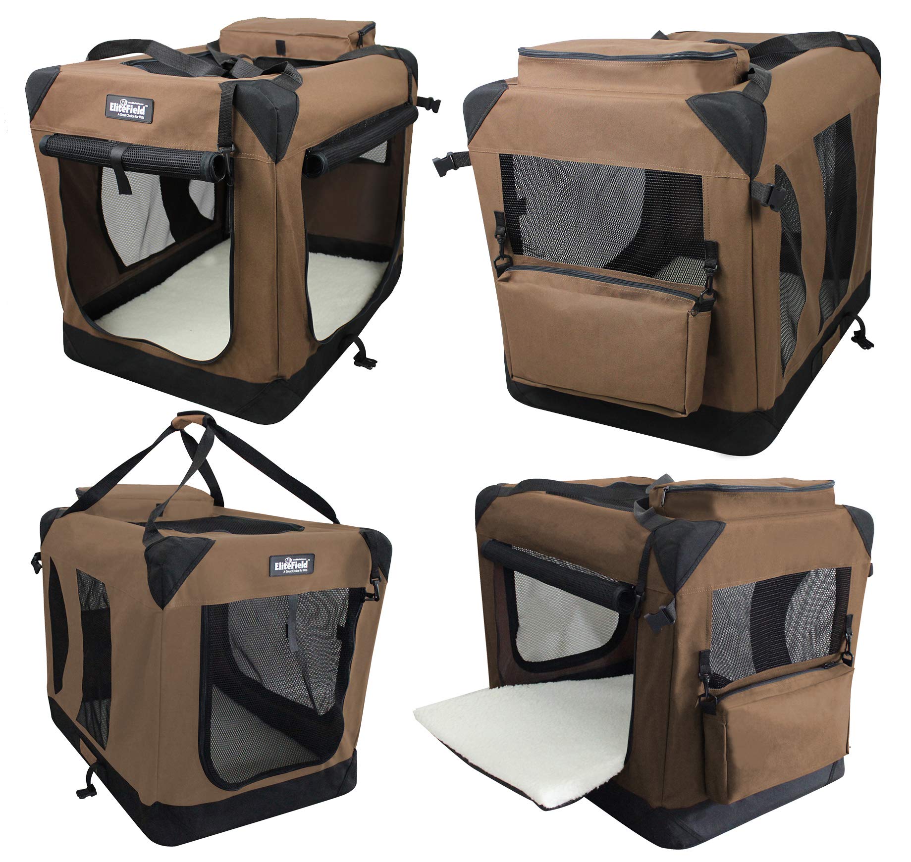 EliteField 3-Door Soft Dog Crate side zipper locks provide added safety during use.
