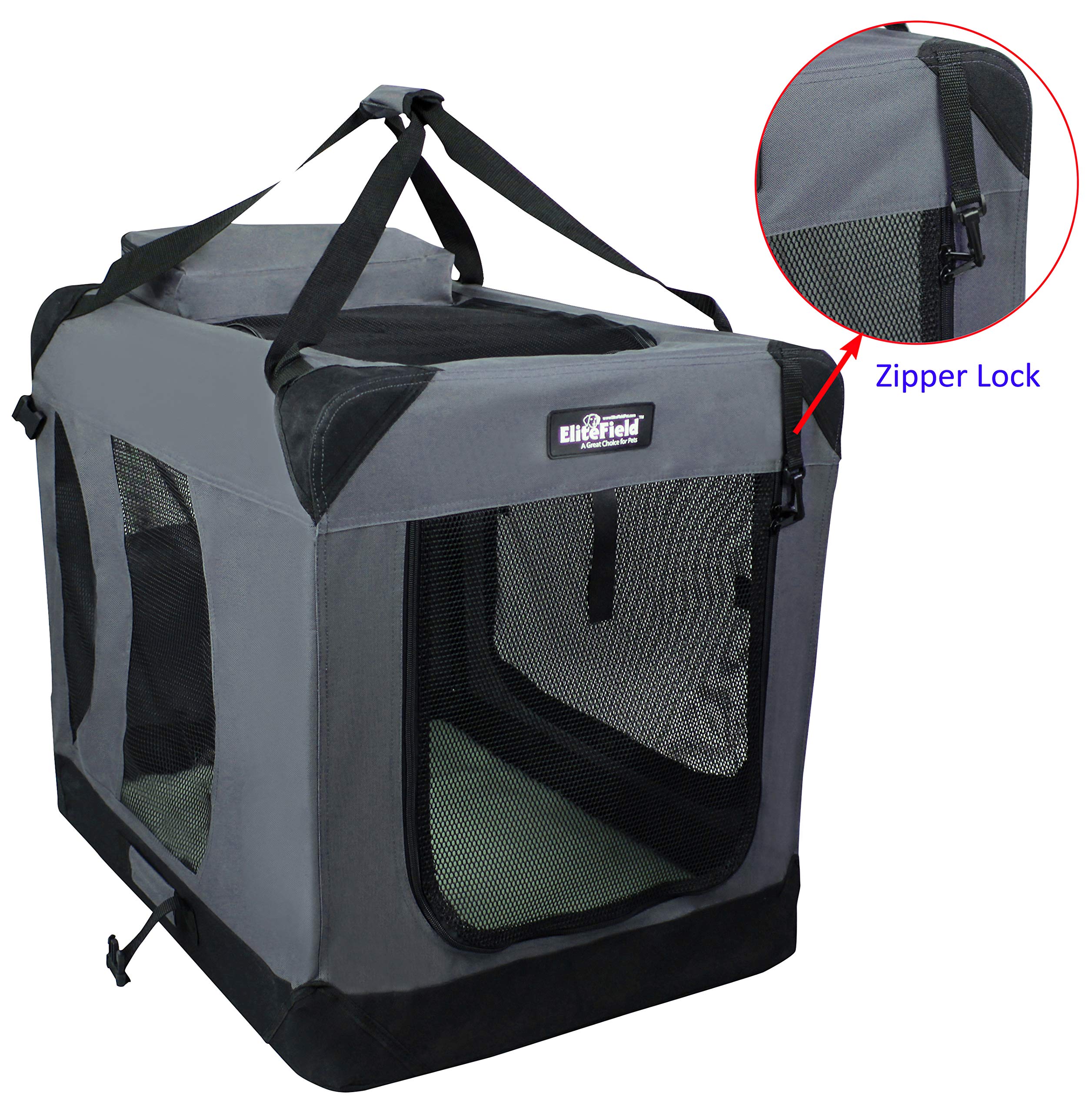 EliteField 3-Door Folding Soft Dog Crate washable fleece bed provides easy cleaning and comfort