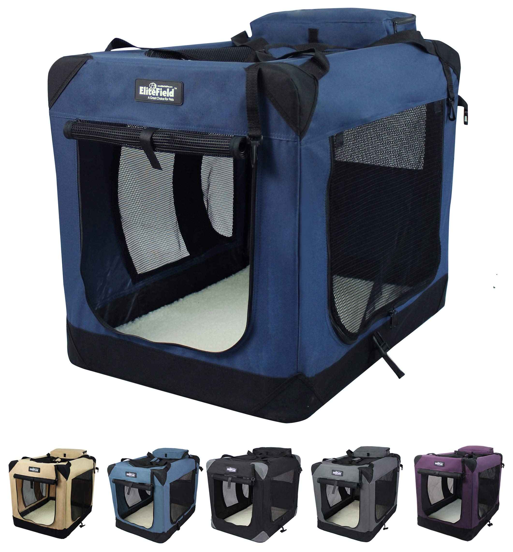 EliteField 3-door soft dog crate setup showcases portable, easy-to-use design for home or travel.