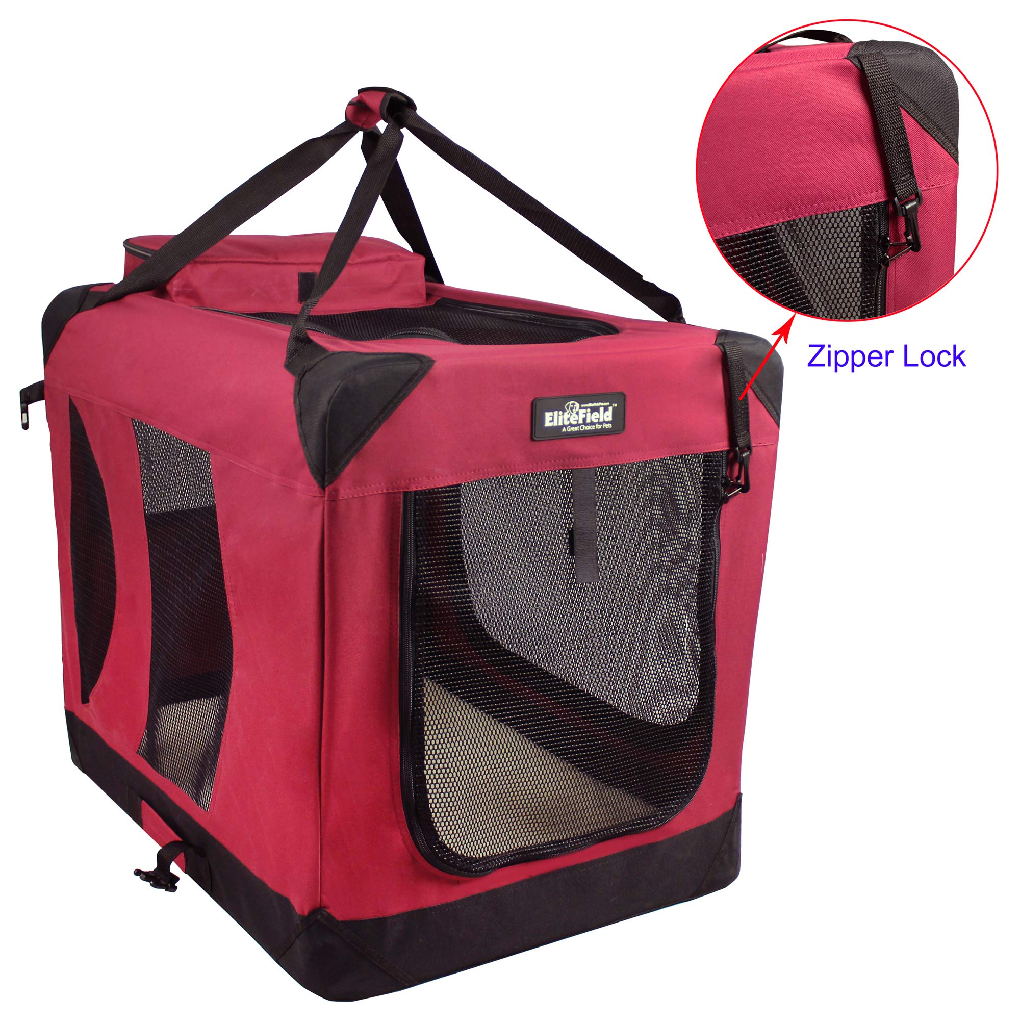 EliteField 3-Door Soft Crate top doors provide quick access and natural light.