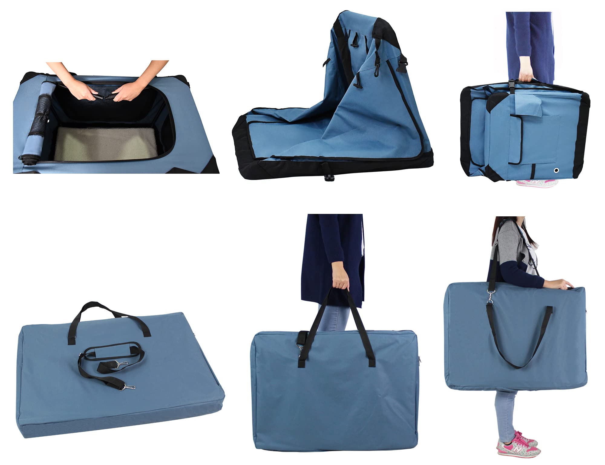 EliteField 4-Door Crate blue-gray carrying bag highlight portability and easy travel.