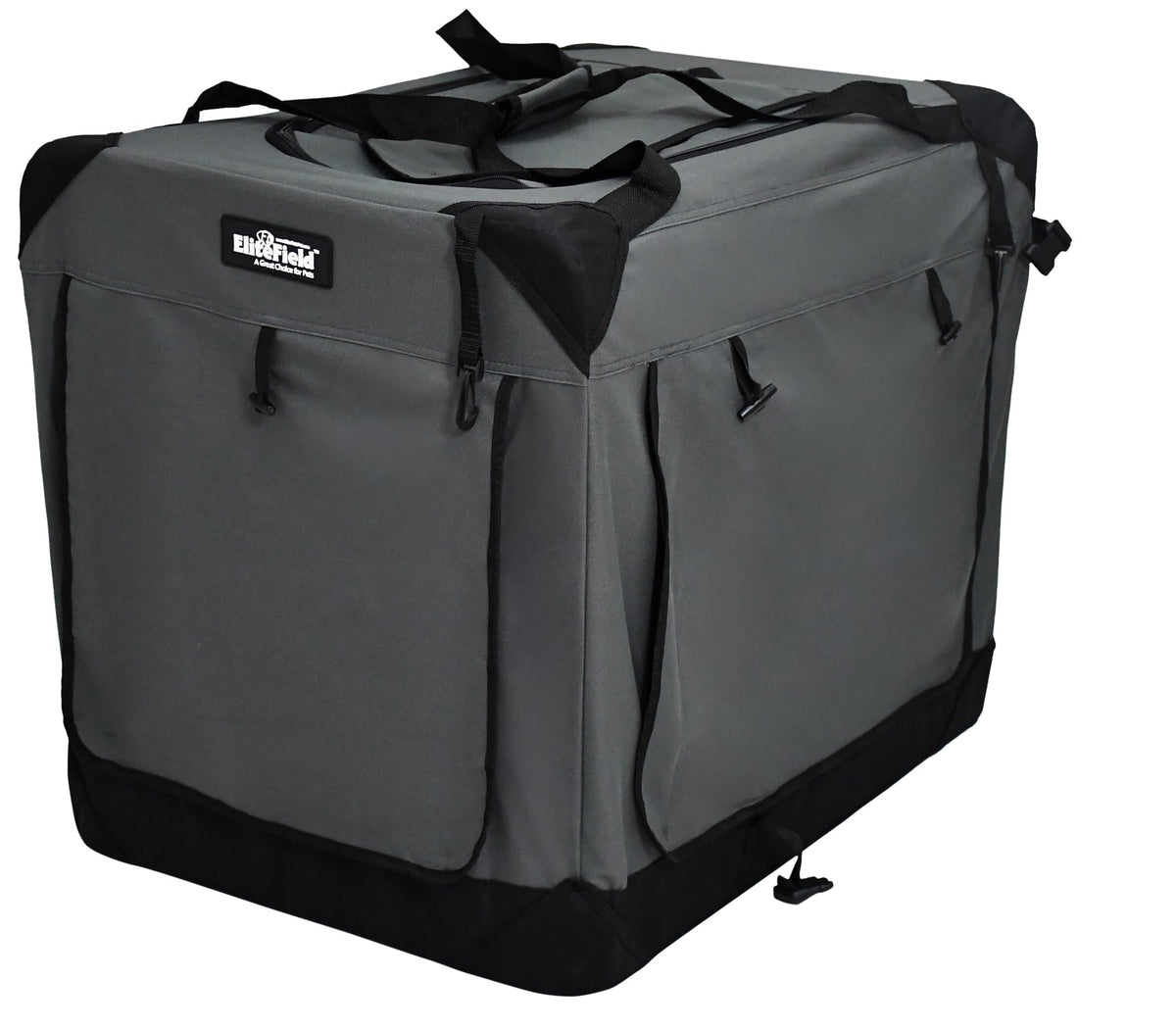 EliteField 4-Door Soft Dog Crate front view with spacious interior for comfortable lounging.