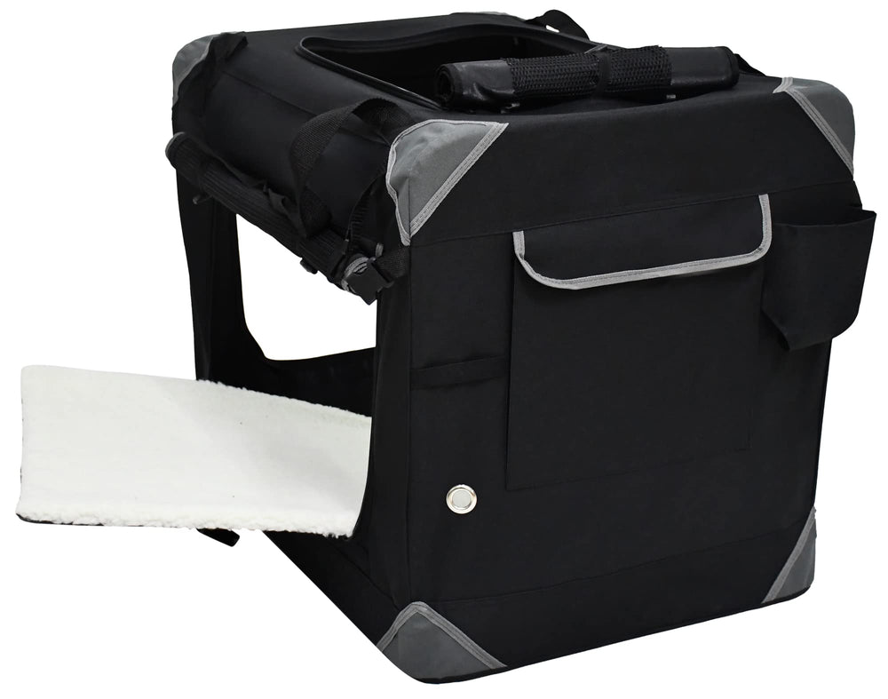 EliteField 4-Door soft dog crate side door front view for versatile access.