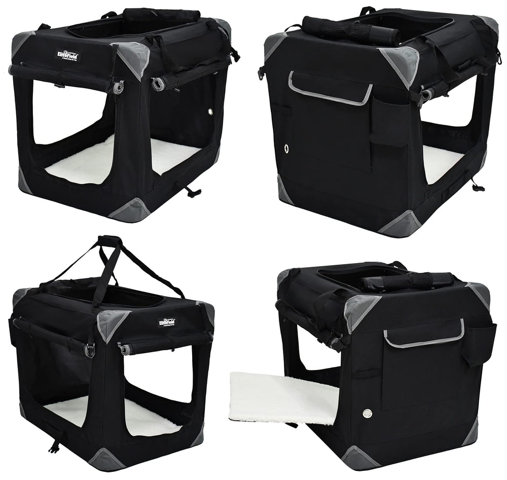 EliteField 4-Door soft dog crate side door back view for airflow.