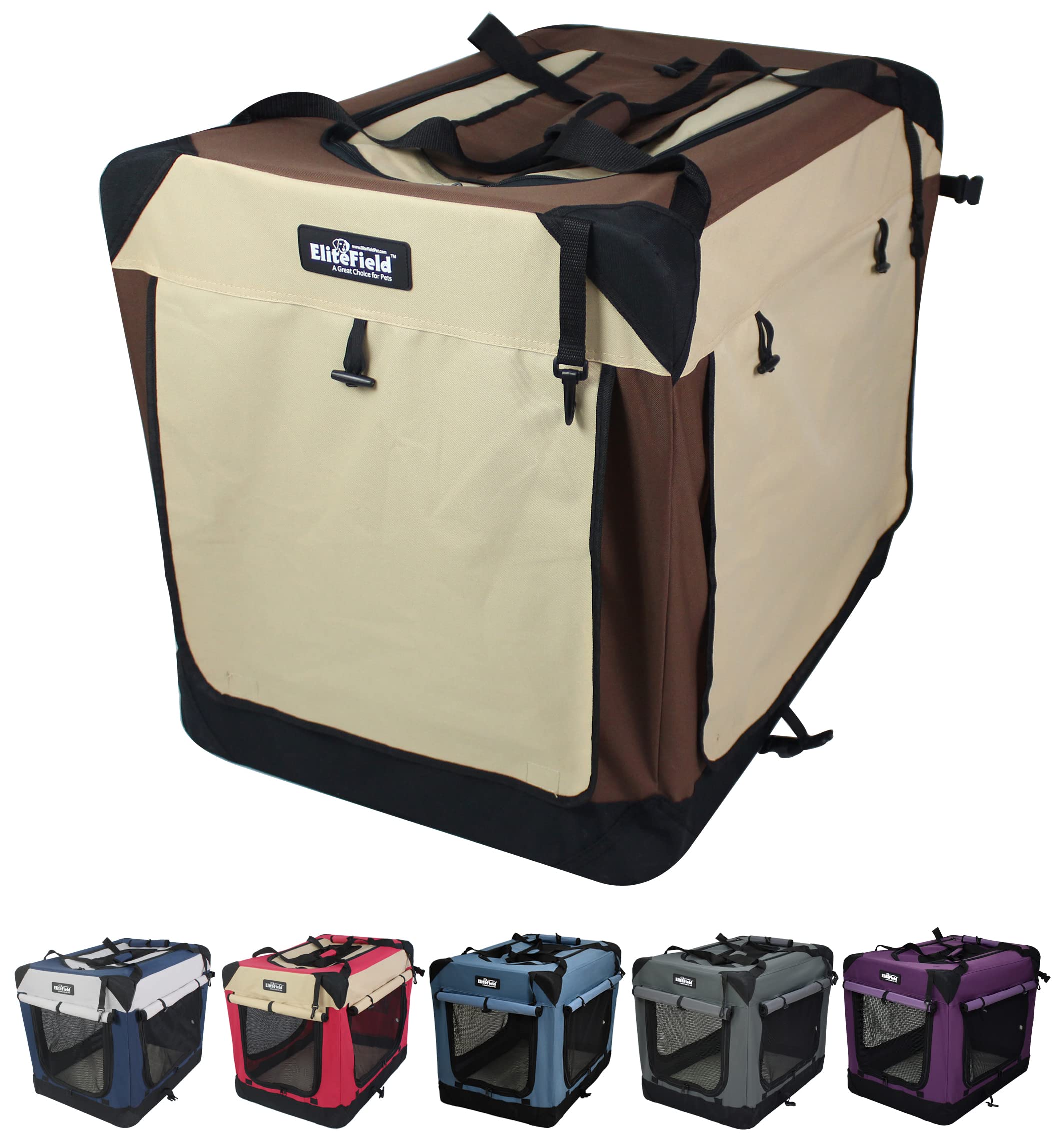 EliteField 4-Door Soft Crate top door provides open ventilation for sunny travel spaces