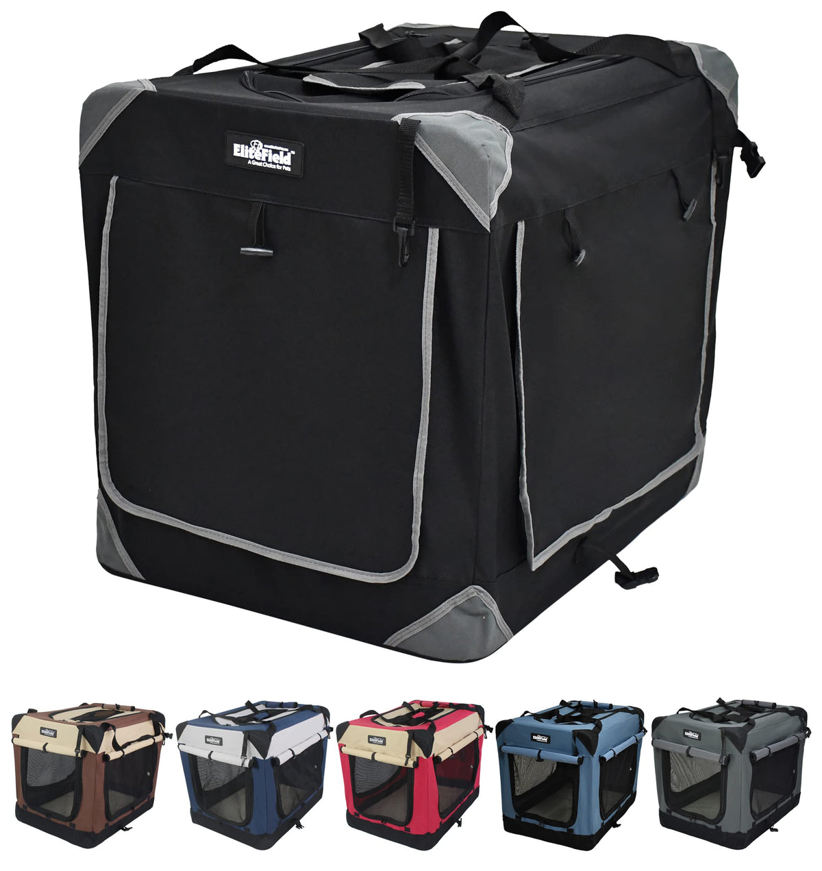 EliteField 4-Door soft dog crate top door for quick access and ventilation.