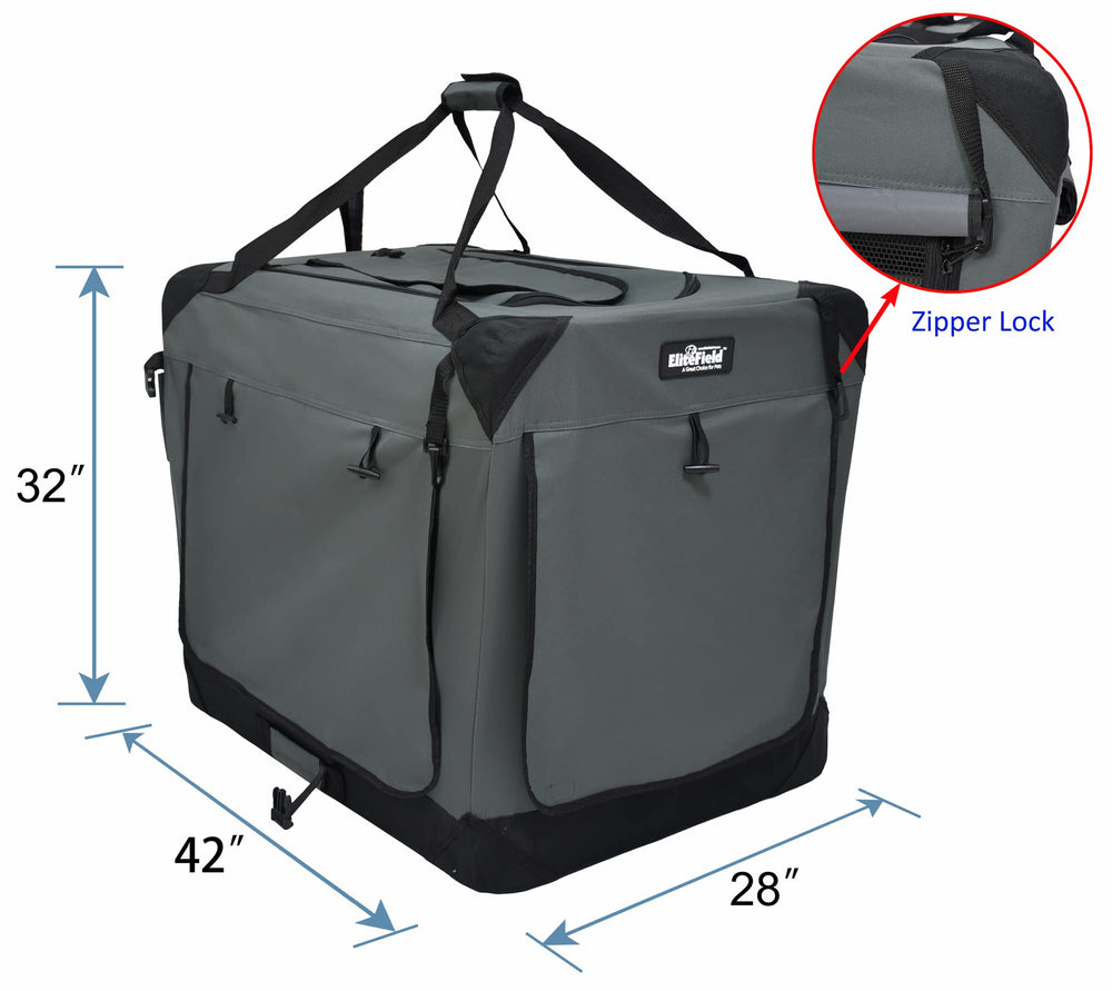 EliteField 4-Door Soft Dog Crate top view highlights multiple access points and airflow.