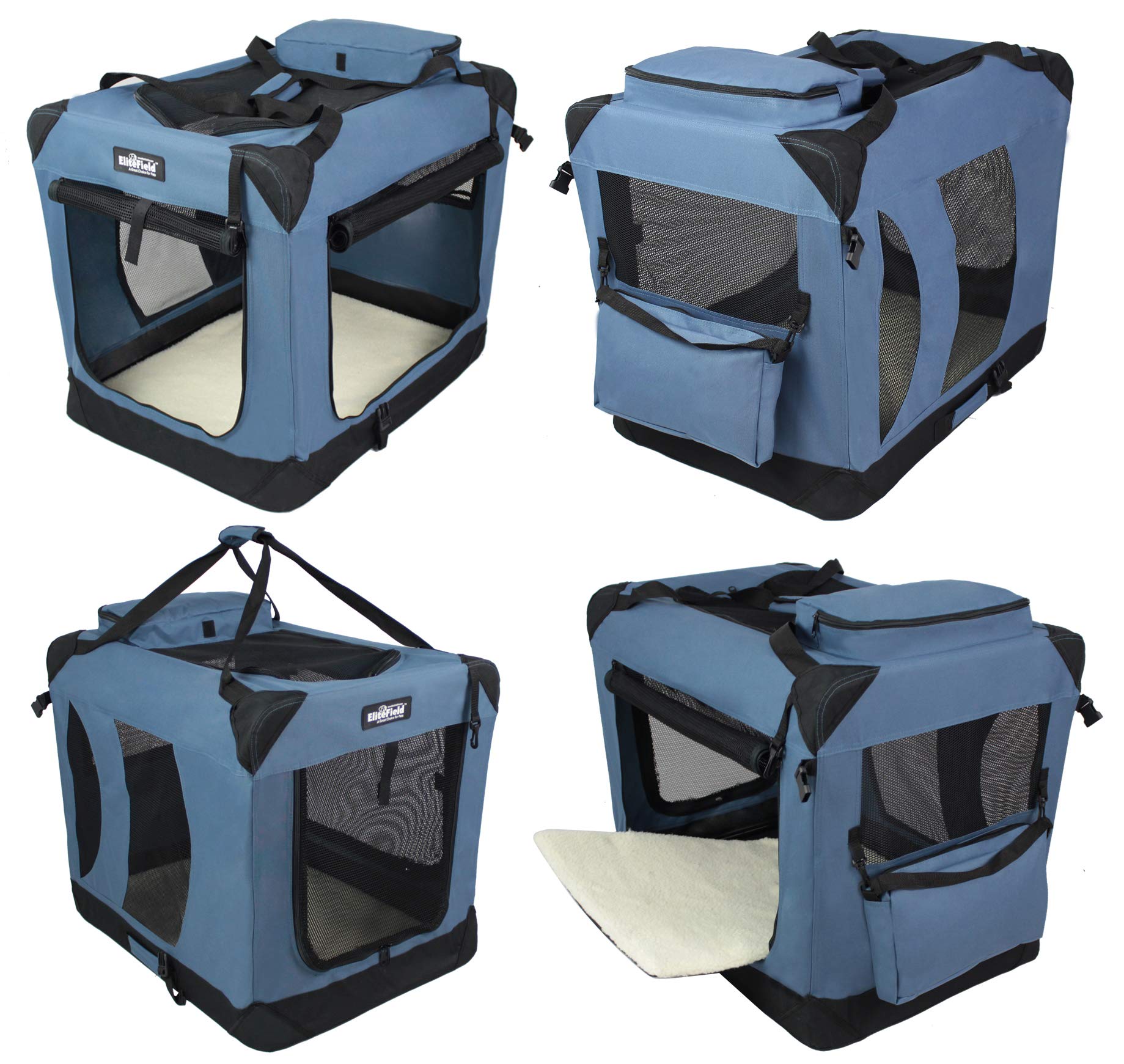 EliteField carrying bag and fleece bed included for travel comfort.