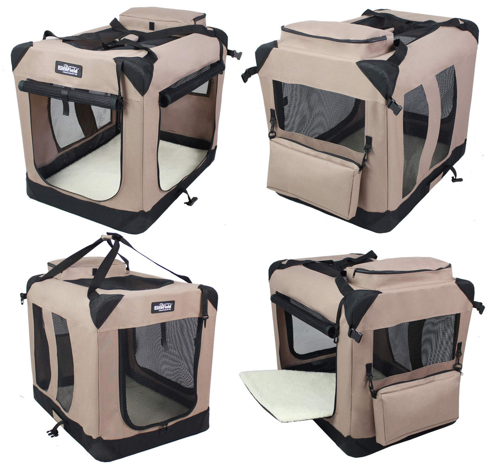 EliteField soft dog crate front door zipper lock adds security during travel.