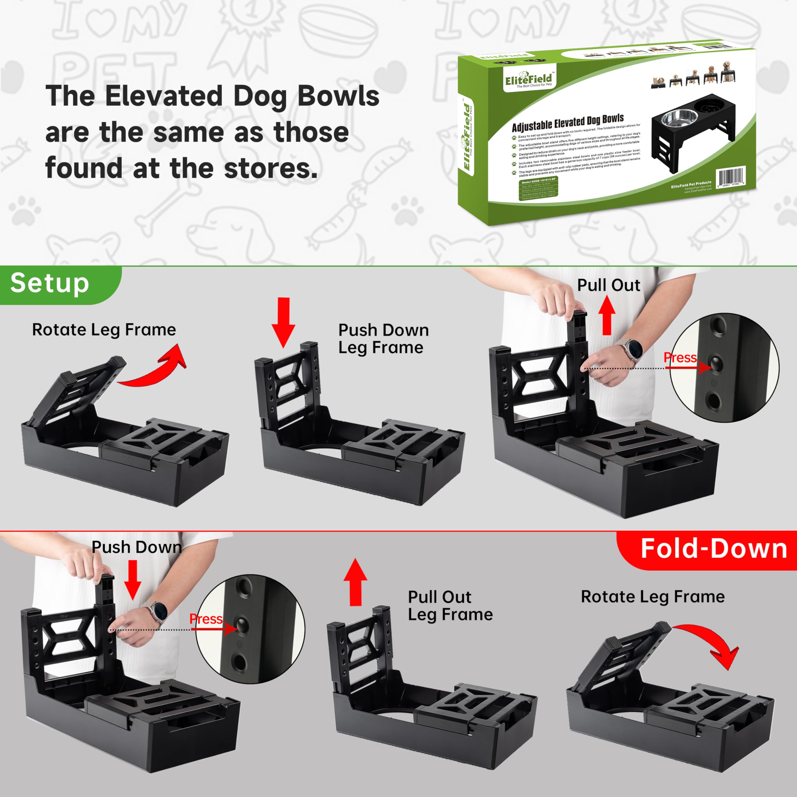 EliteField elevated dog bowls anti-slip feet keep feeding stable and quiet