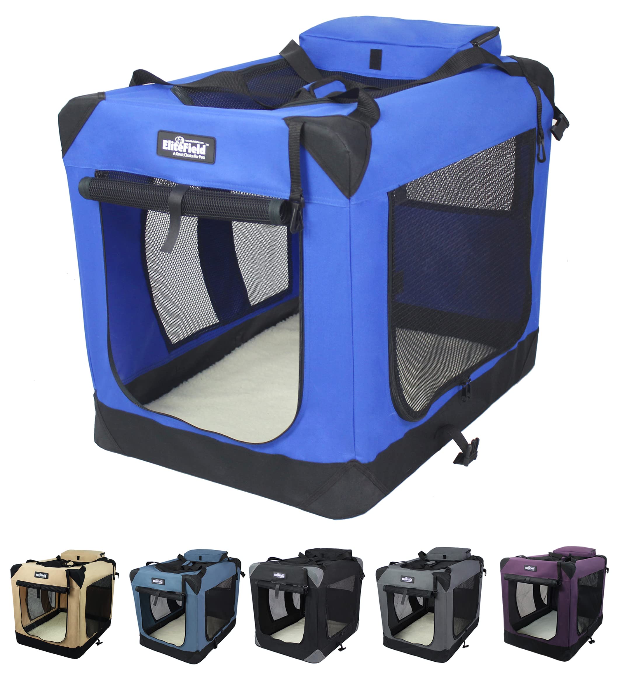 EliteField soft dog crate front view shows roomy interior for pet comfort.