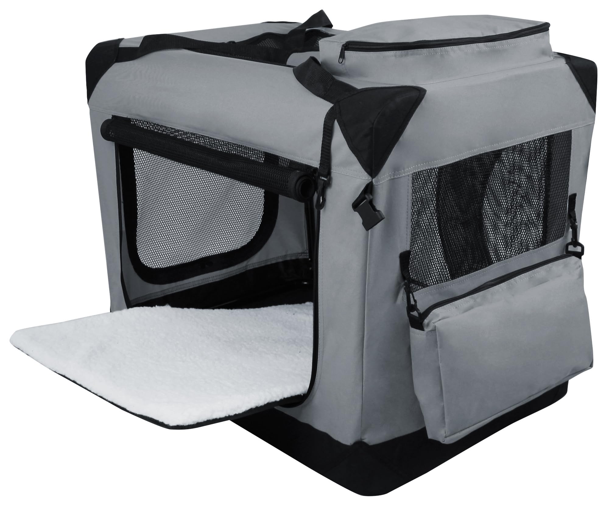 EliteField 3-door crate side mesh door improves ventilation on the road.
