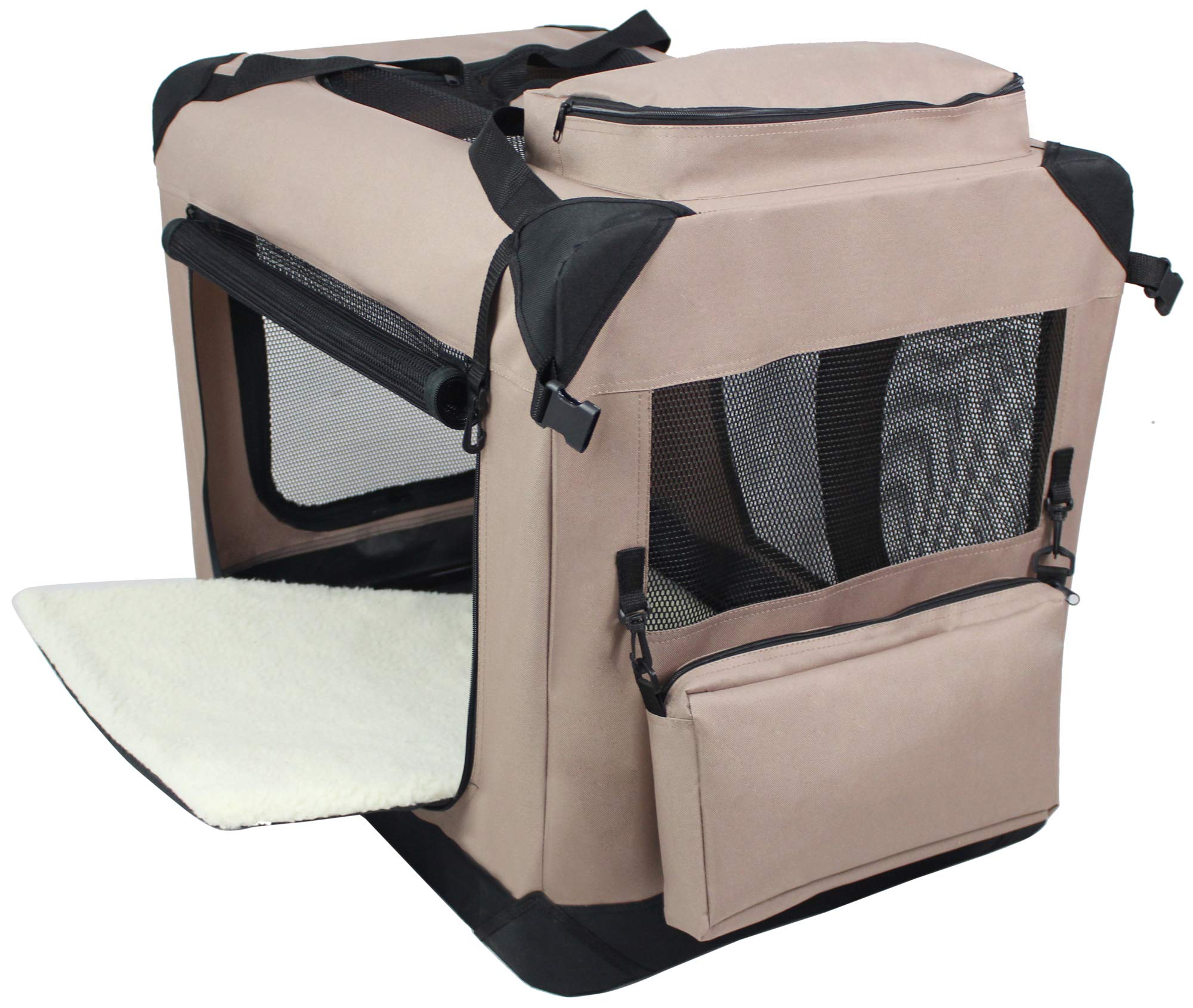 EliteField soft dog crate with three mesh doors for better airflow and visibility.