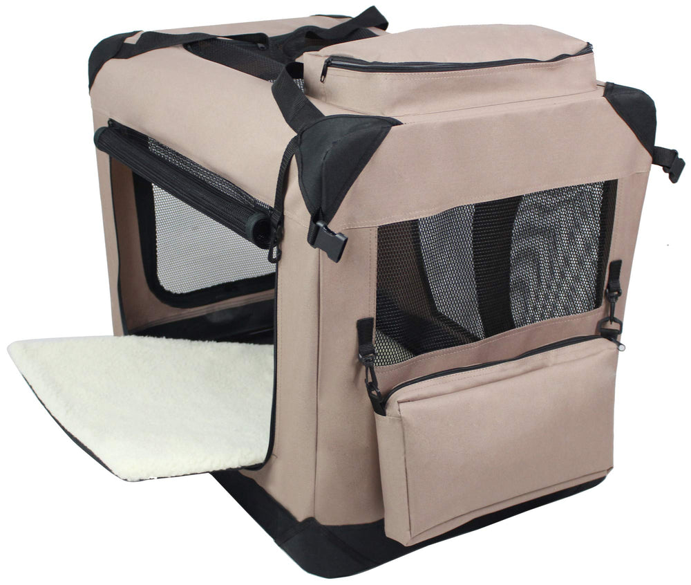 EliteField soft dog crate with three mesh doors for better airflow and visibility.