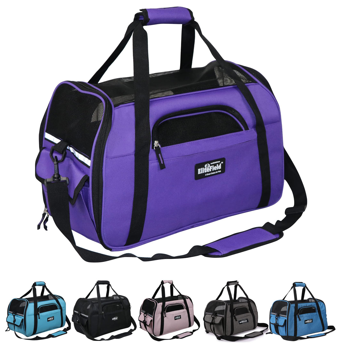 EliteField soft pet carrier front view with travel-friendly size for pets.