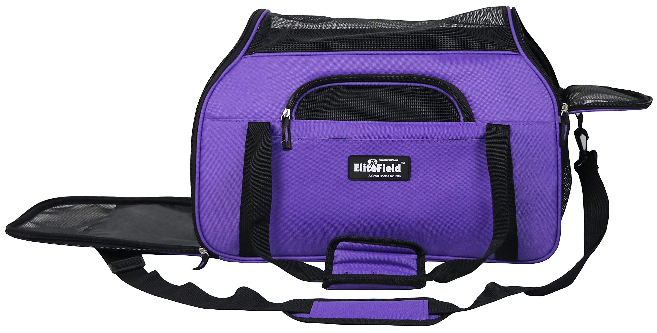EliteField soft pet carrier mesh top demonstrates ventilation and natural light.