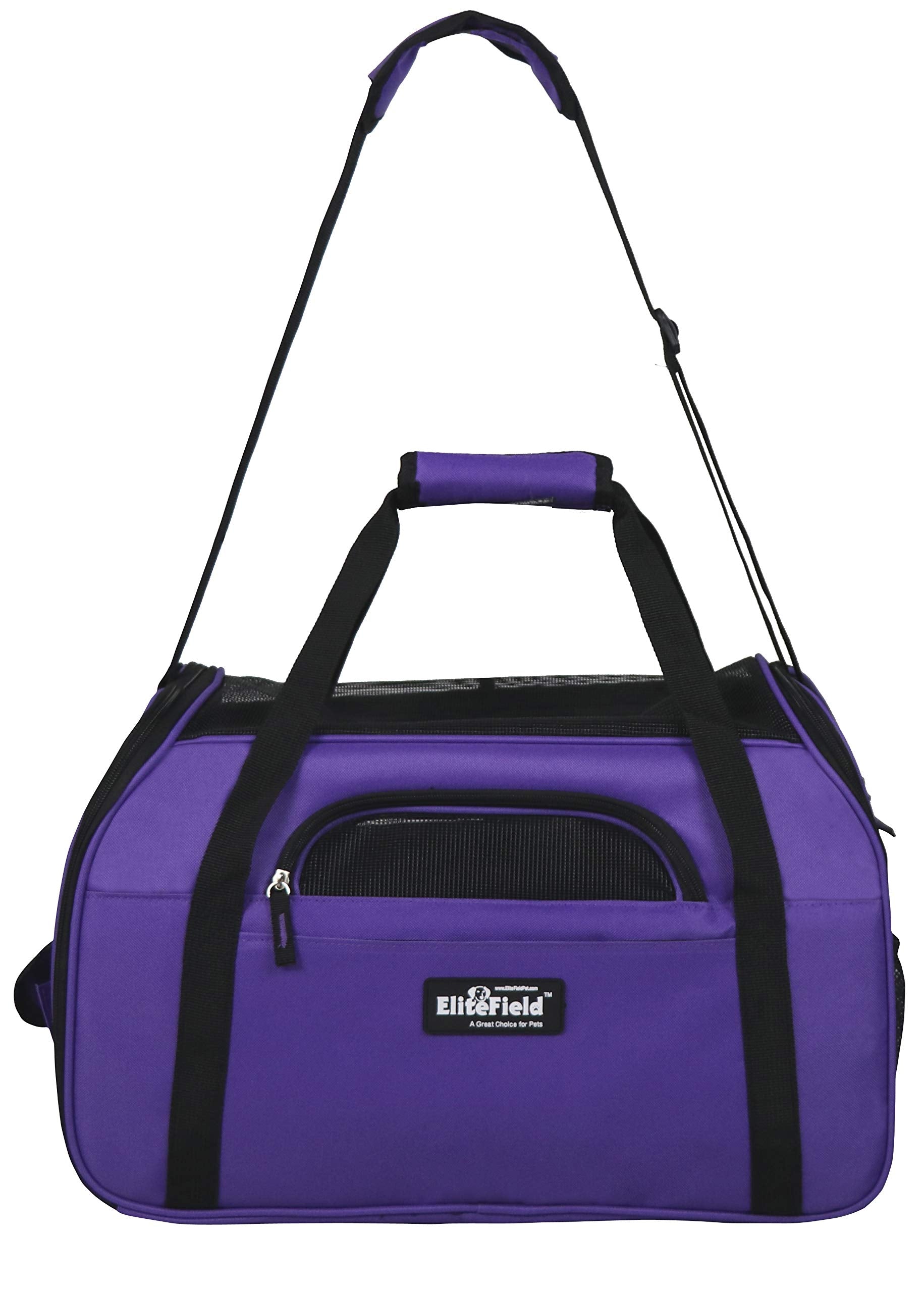 EliteField soft pet carrier seatbelt attachment enhances car travel safety.