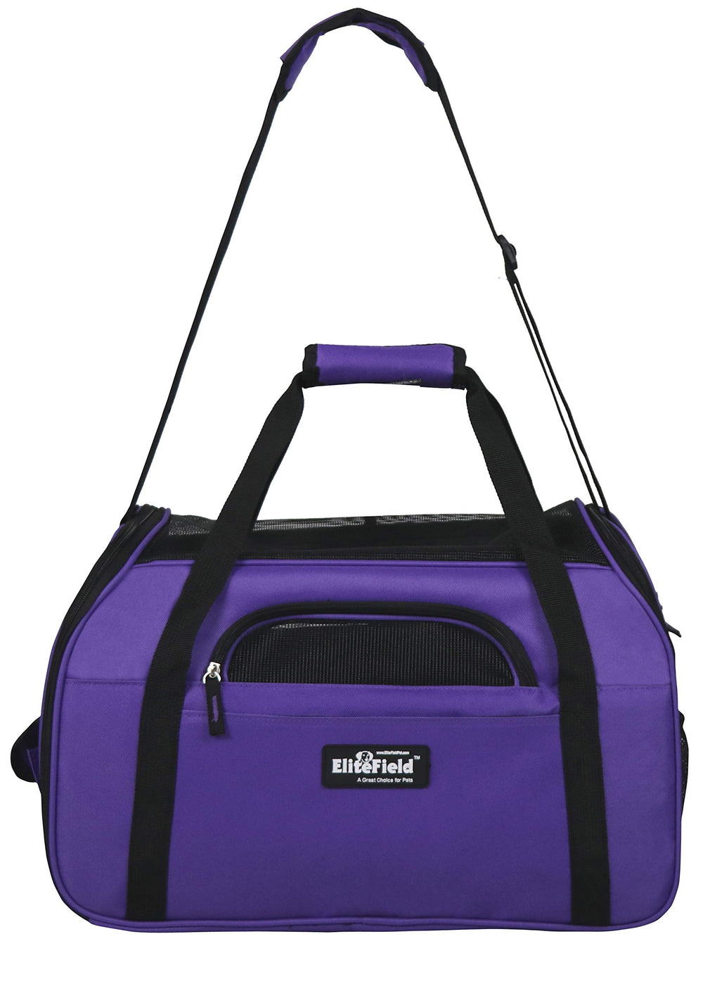 EliteField soft pet carrier seatbelt attachment enhances car travel safety.
