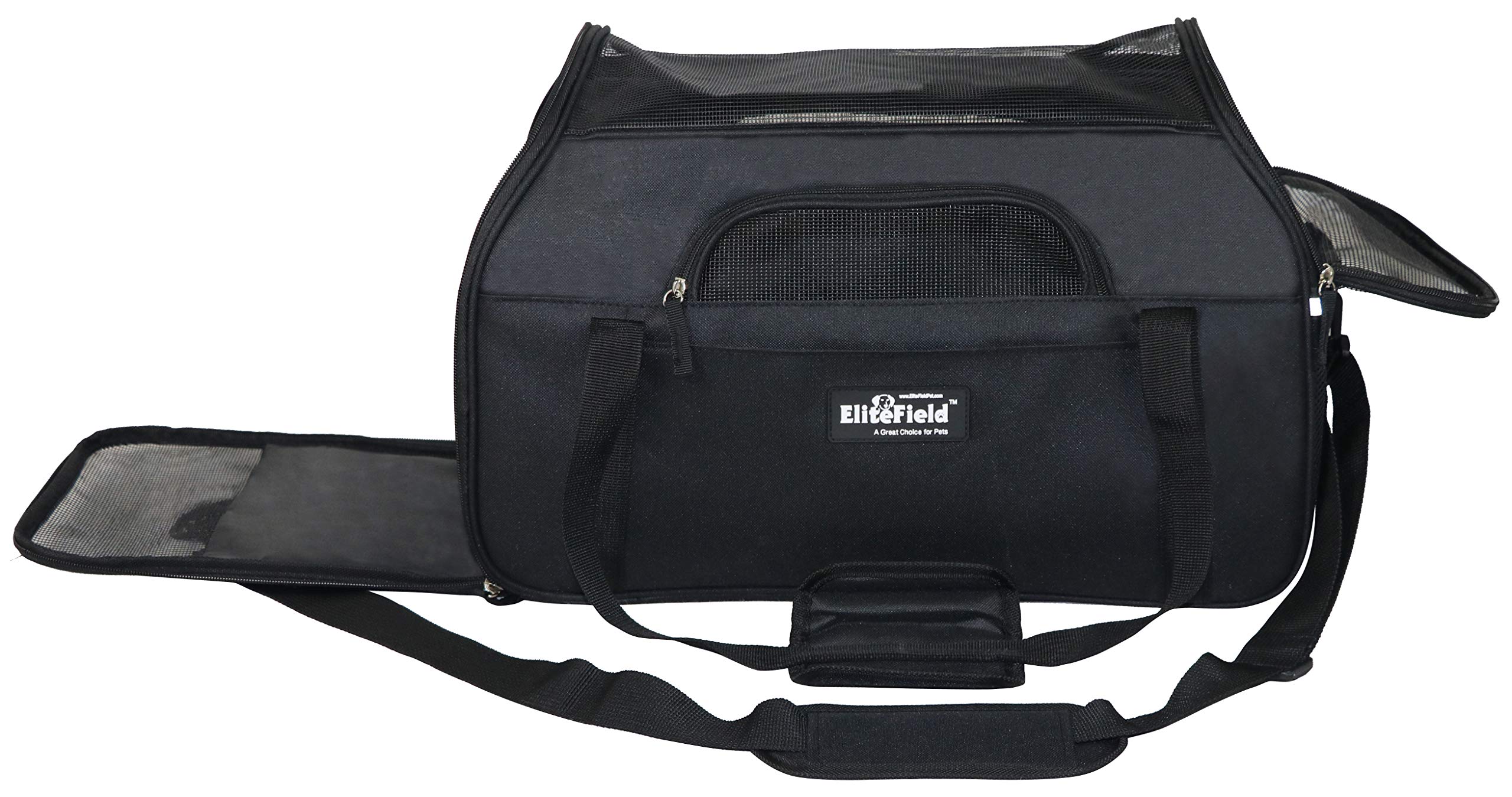 EliteField soft pet carrier side ventilation view highlights breathable mesh panels