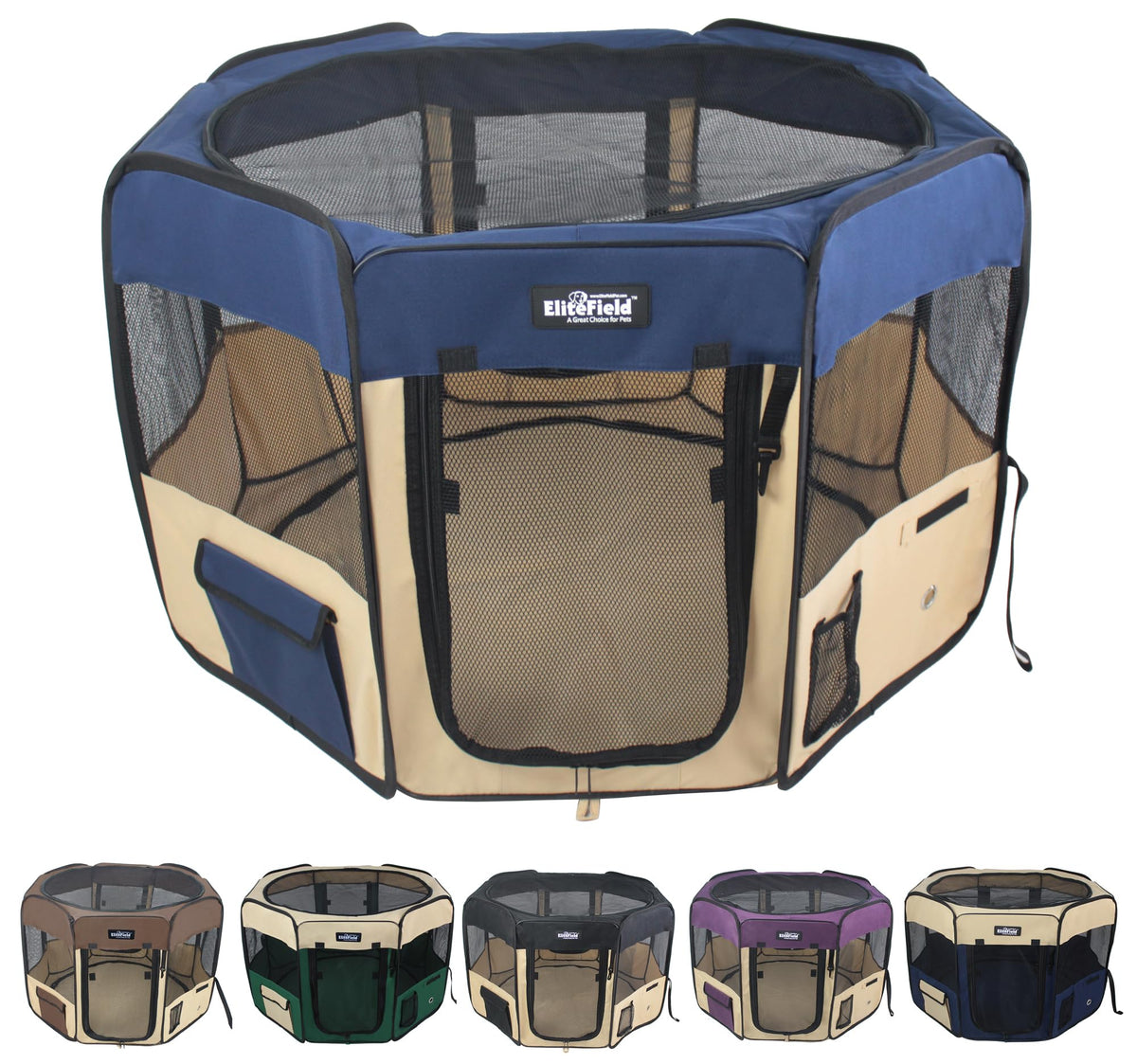 EliteField soft pet playpen, 62x62 front view showing easy door access for pets