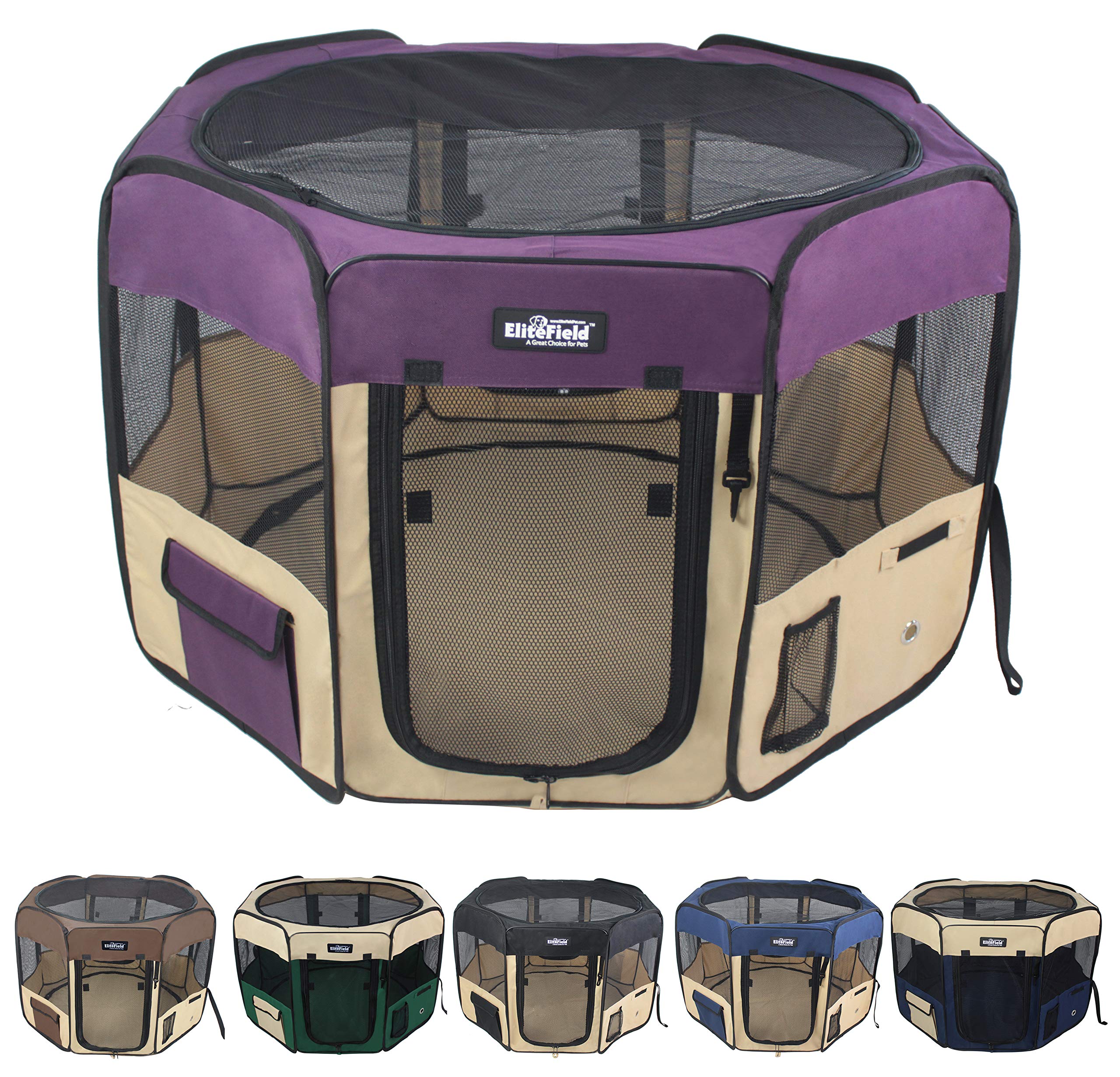 EliteField soft pet playpen front doors provide easy access and supervision