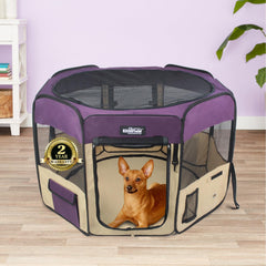 EliteField soft pet playpen outdoor stability demonstrated by ground stakes