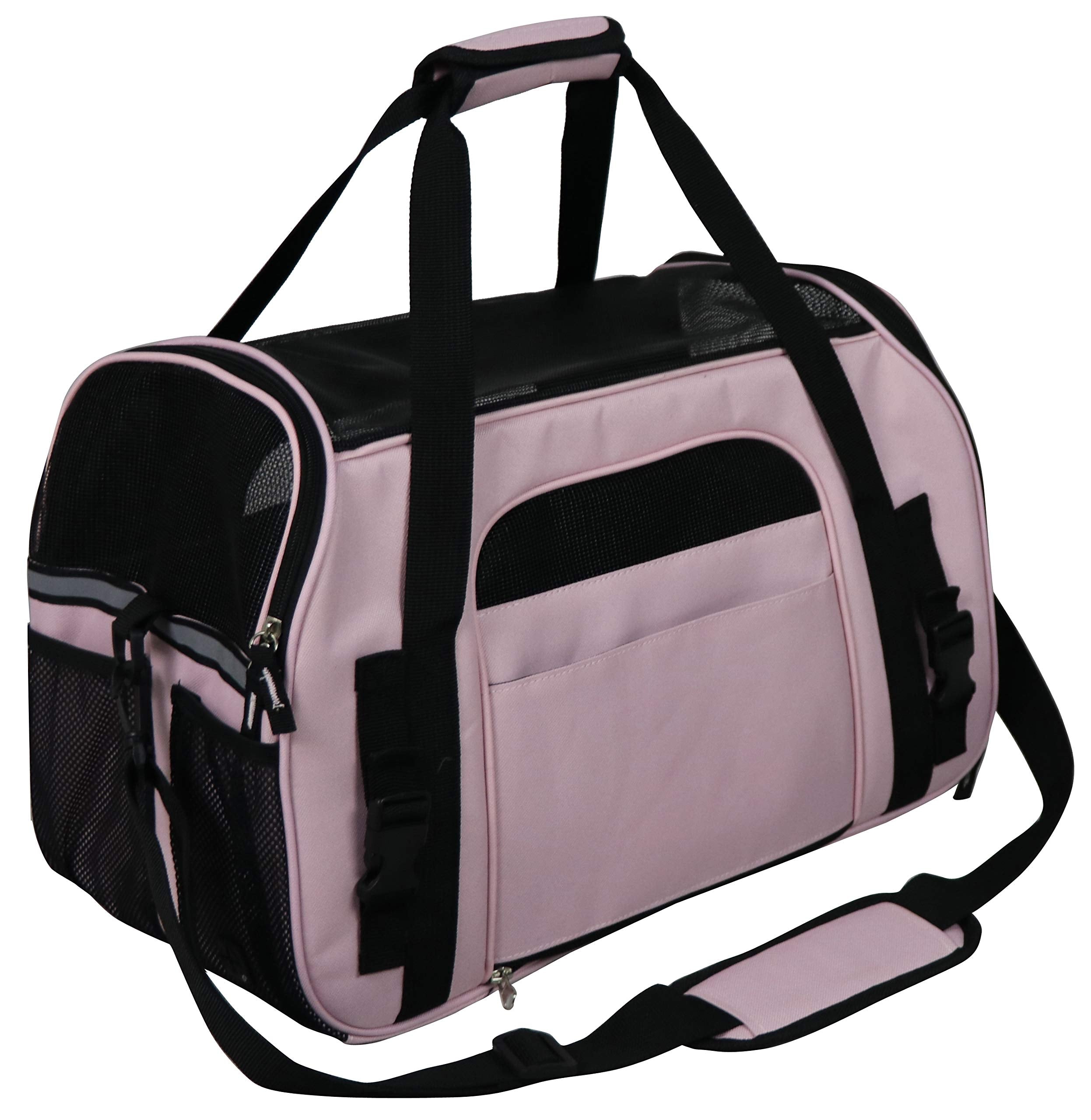 EliteField soft-sided pet carrier rear view shows secure belt attachment for car journeys.