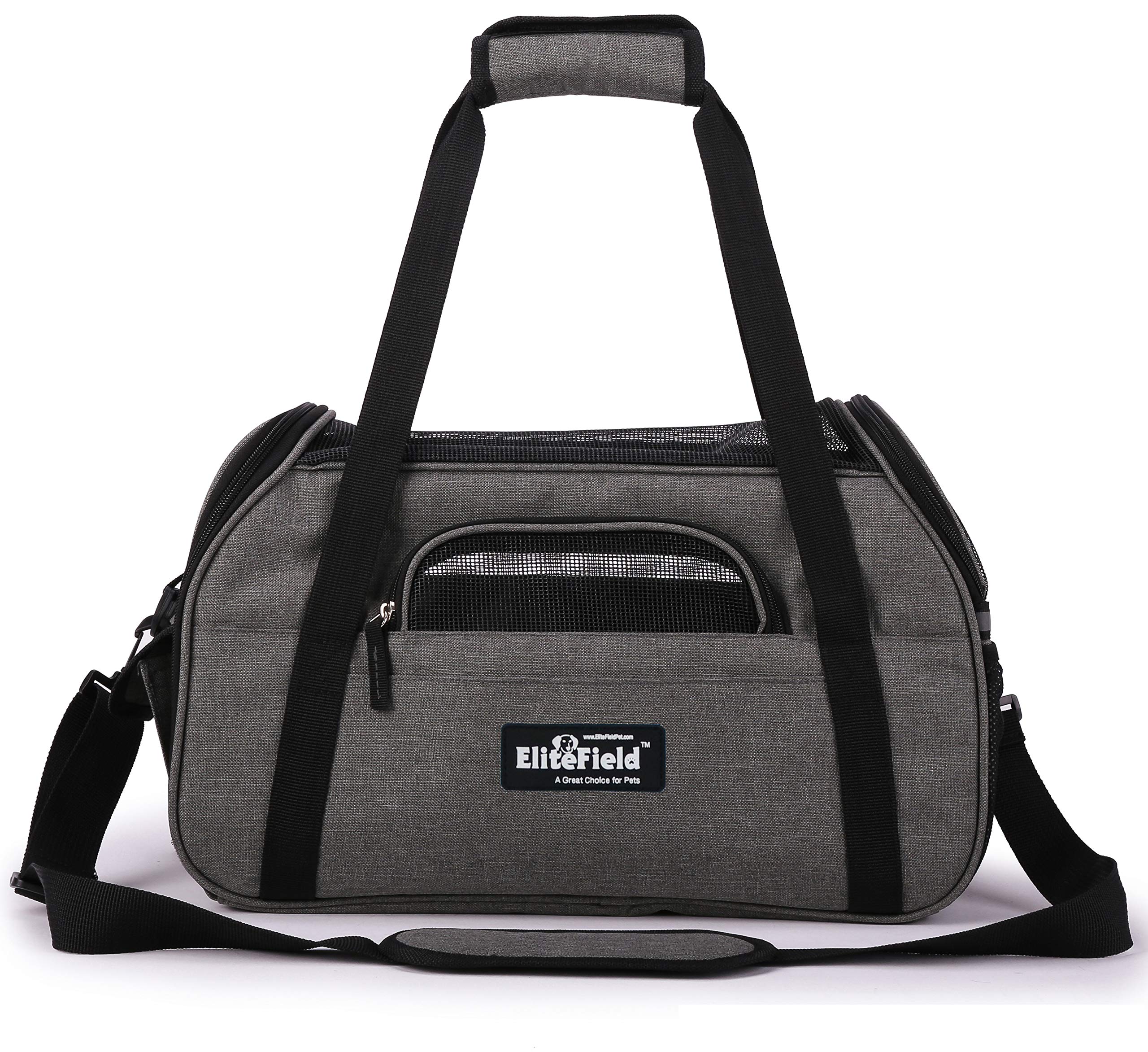 EliteField soft-sided pet carrier back-sleeve attaches to suitcase for smooth travel