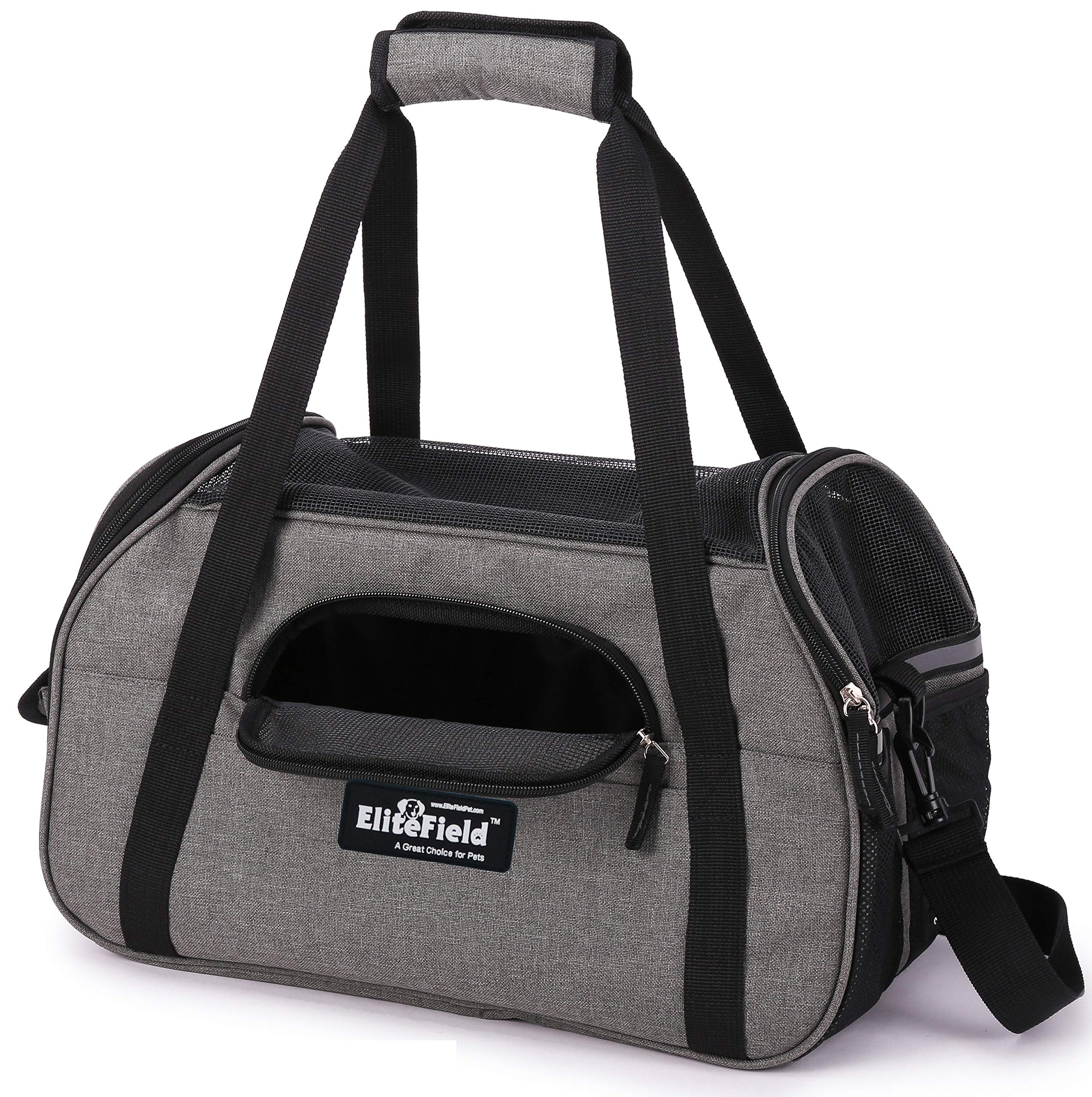 EliteField soft-sided pet carrier built-in leash enhances pet security inside