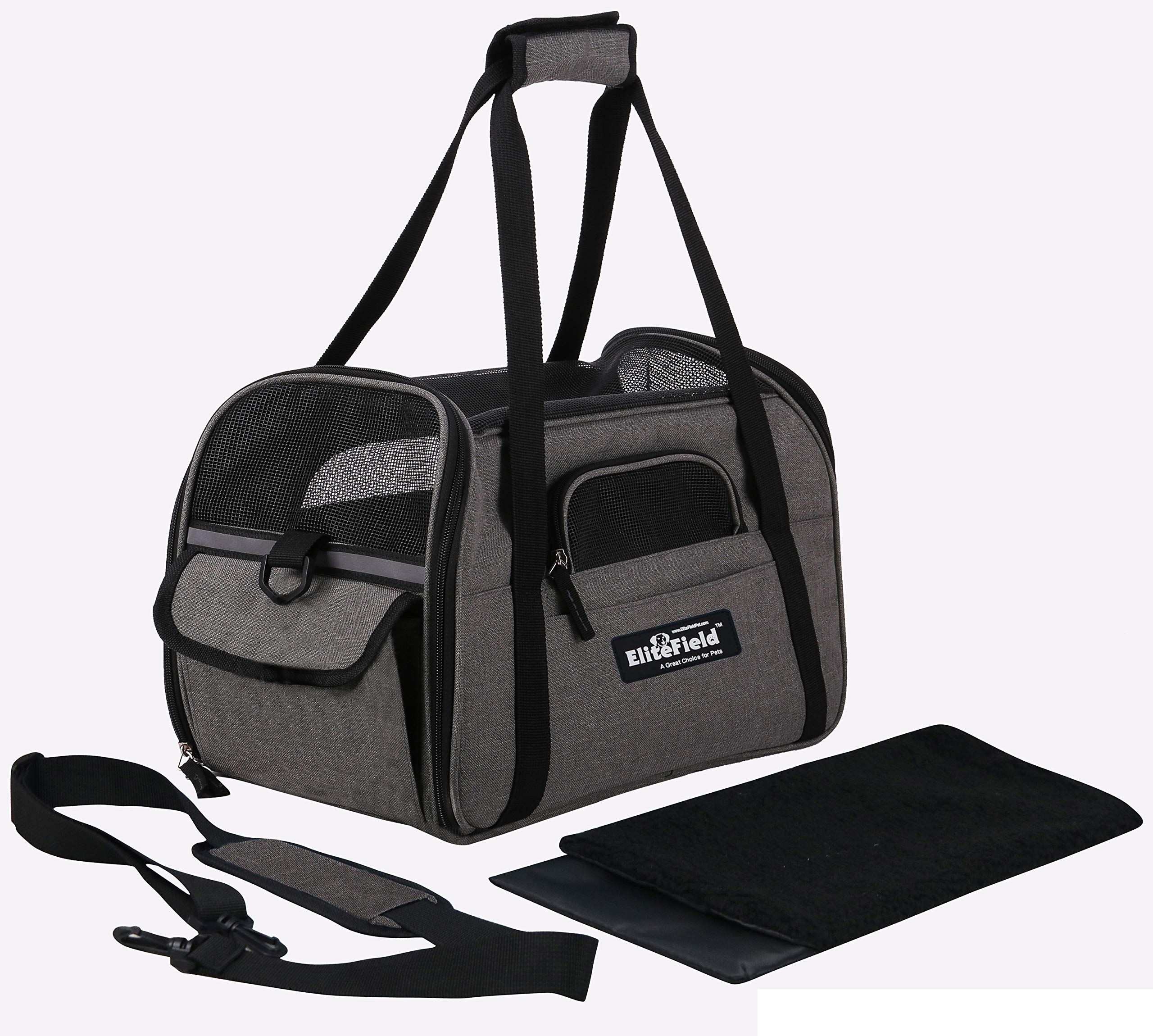EliteField soft-sided pet carrier removable bed cover simplifies cleaning and comfort