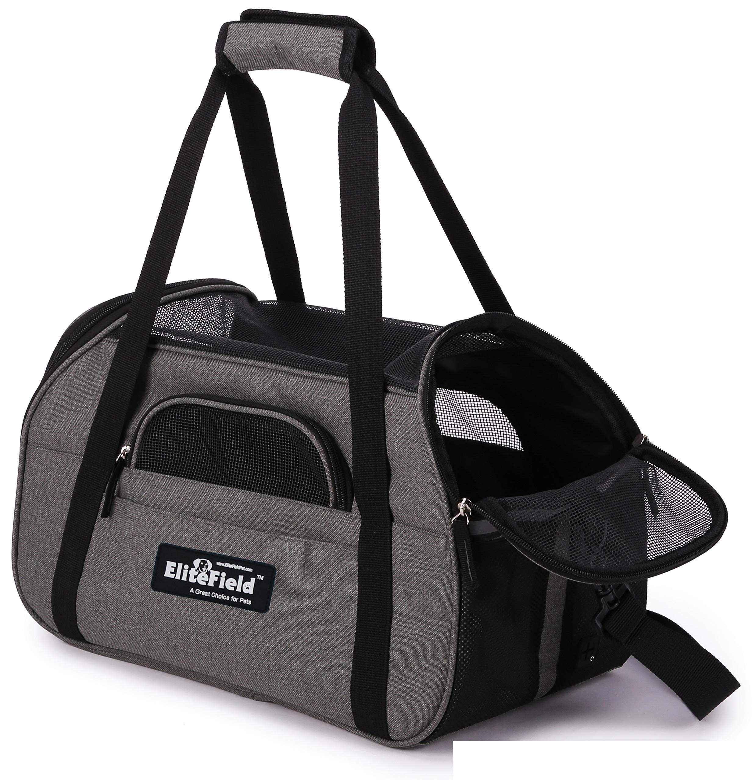 EliteField soft-sided pet carrier side-zipper access enables easy pet handling