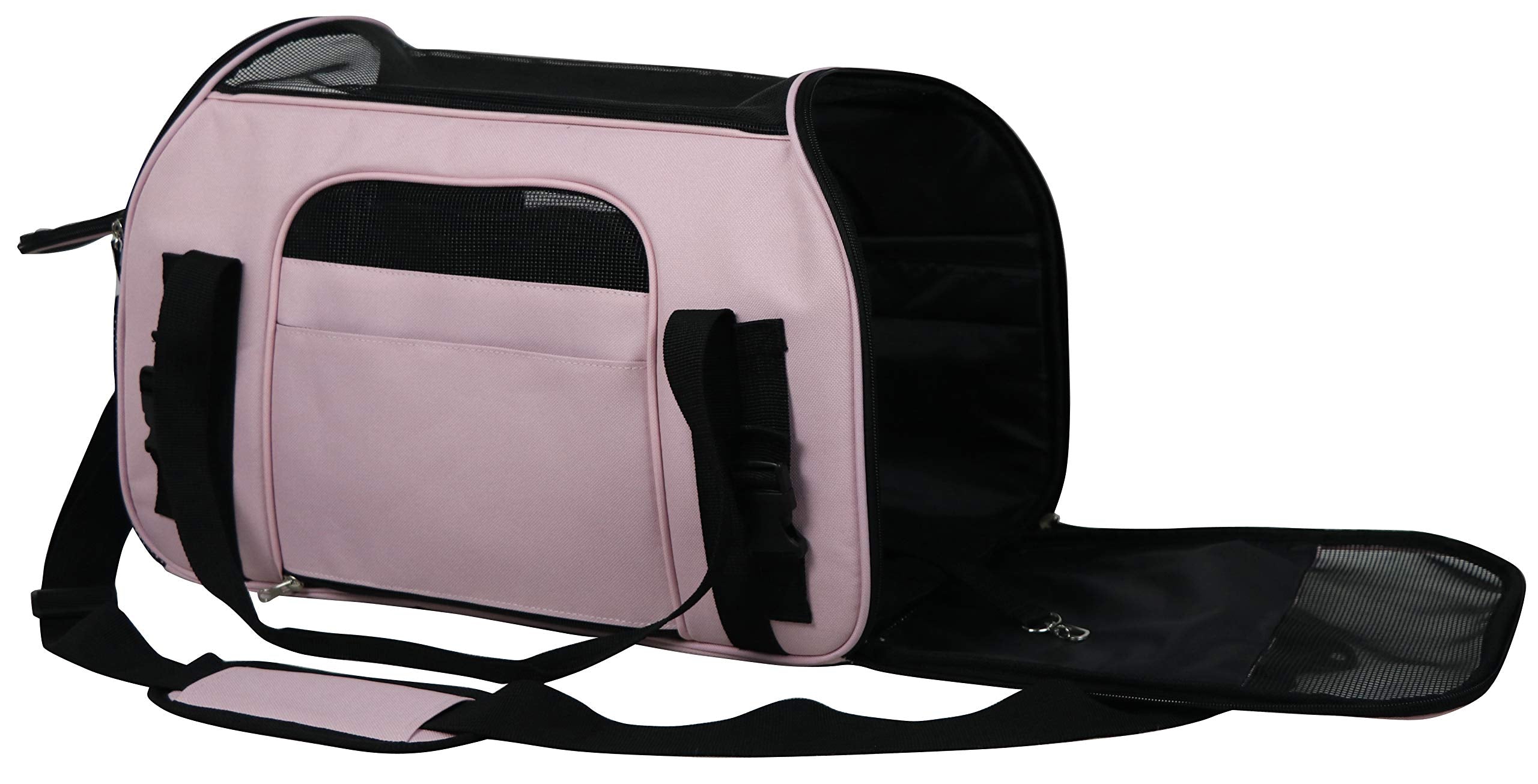 EliteField soft-sided pet carrier mesh ventilation top view promotes bright airflow during travel.